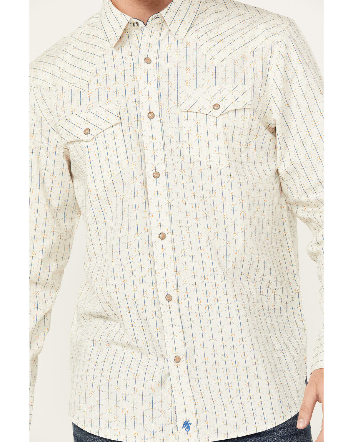 Image #3 - Moonshine Spirit&reg; Men's Uptown Geo Dobby Striped Print Long Sleeve Snap Western Shirt, Cream, hi-res
