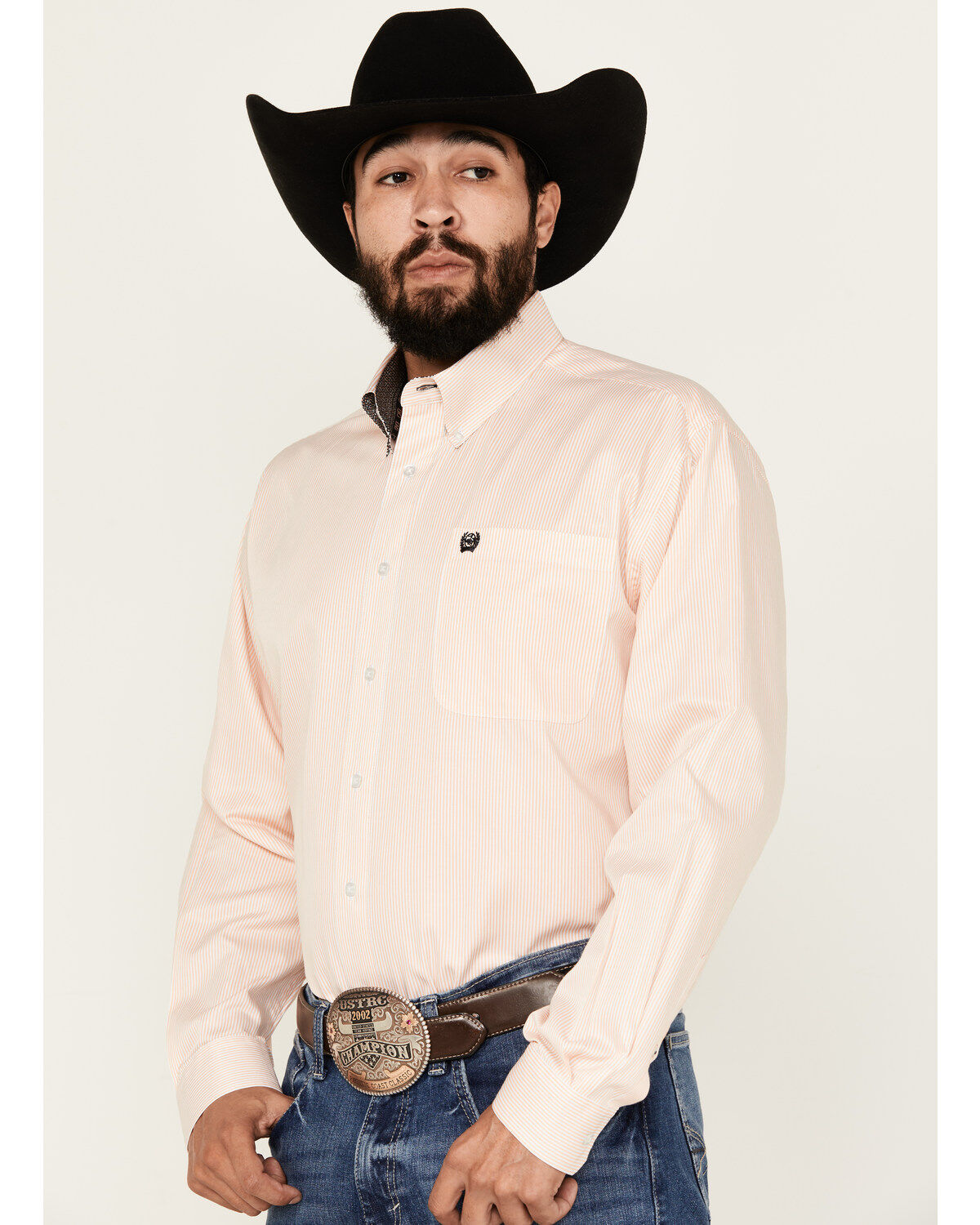 Image #2 - Cinch Men's Striped Print Tencel Long Sleeve Button-Down Western Shirt, Peach, hi-res