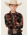 Image #1 - Cody James Boys' Trouble Dobby Plaid Print Long Sleeve Snap Western Shirt , Navy, hi-res