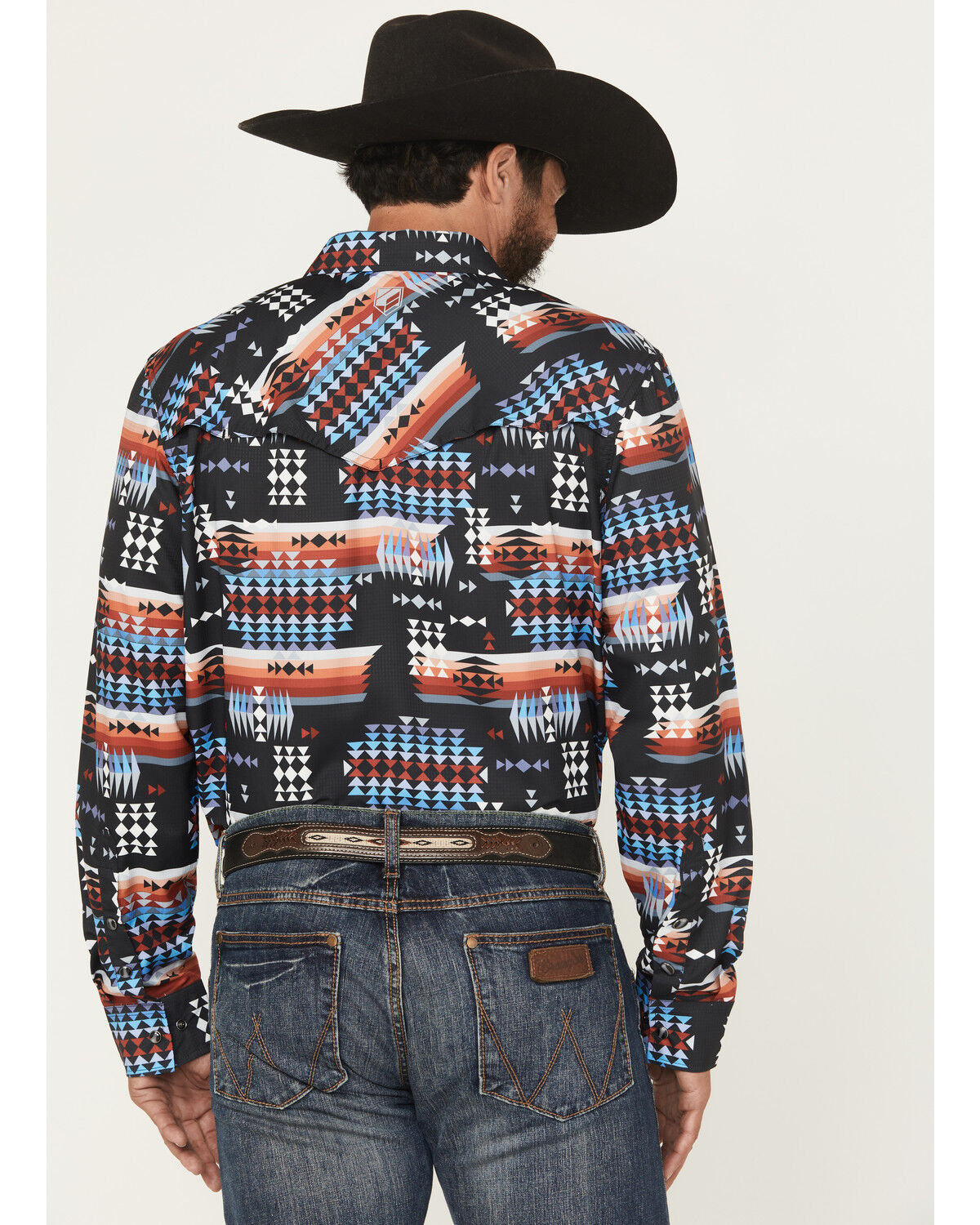Image #4 - RANK 45&reg; Men's Nate Southwestern Print Long Sleeve Snap Performance Western Shirt, Black, hi-res