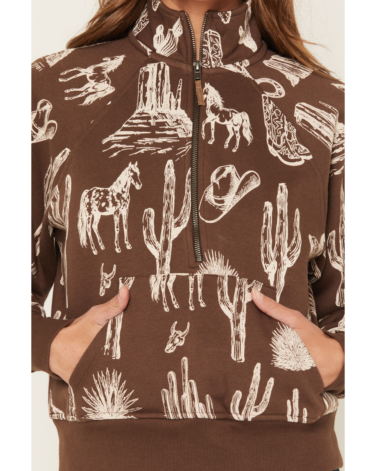 Image #3 - Shyanne Women's Kate Conversation Print 1/2 Zip Pullover, Mahogany, hi-res