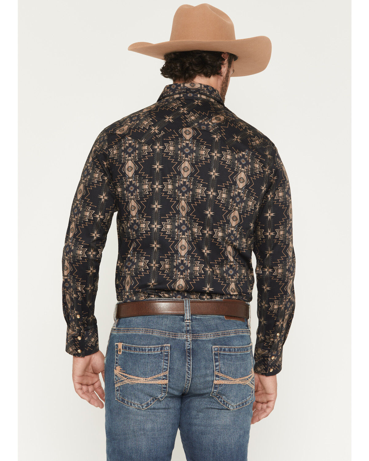 Image #4 - Rock & Roll Denim Men's Southwestern Print Long Sleeve Snap Stretch Western Shirt, Black, hi-res