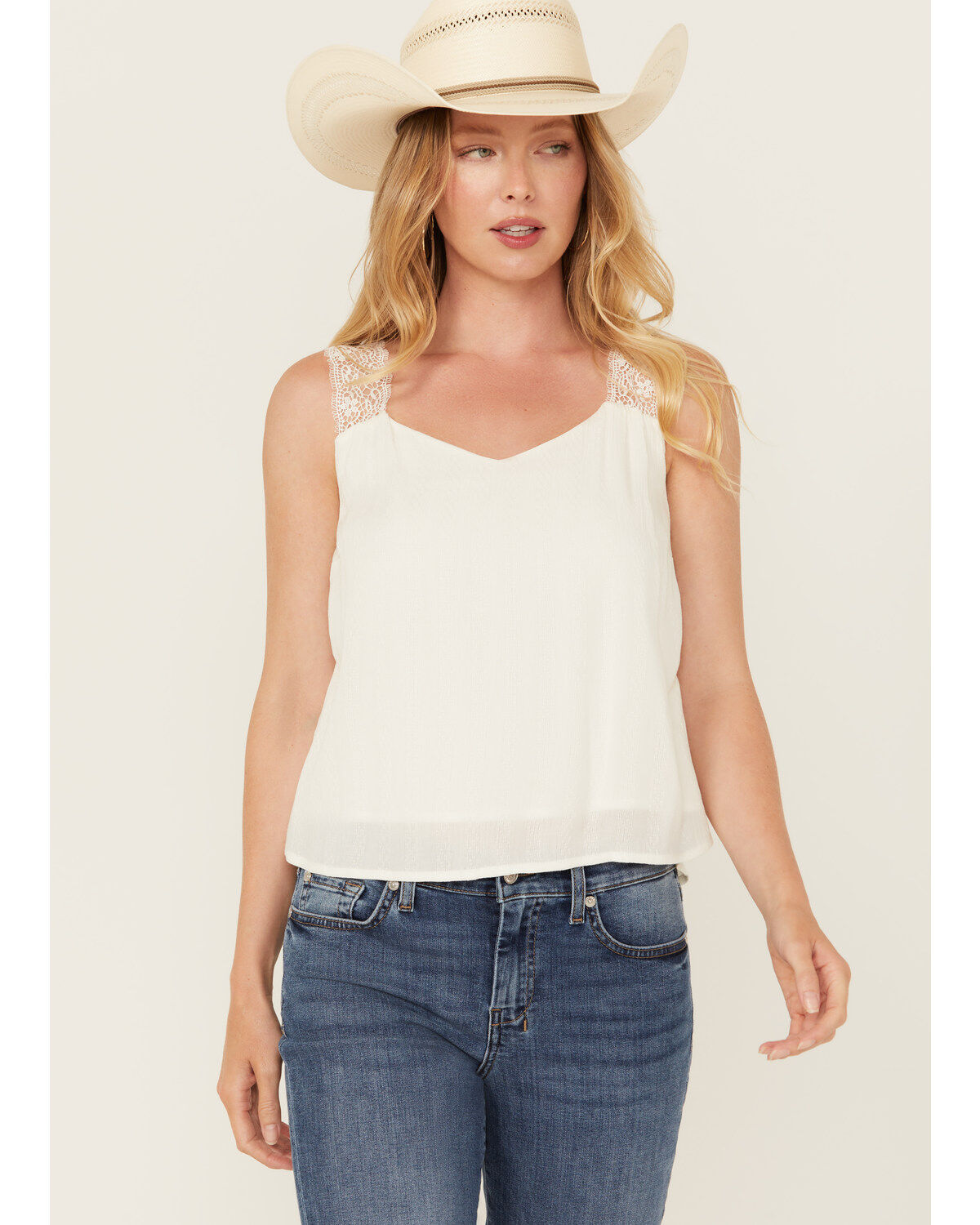 Image #1 - Shyanne Women's Lace Trim Cami, Off White, hi-res