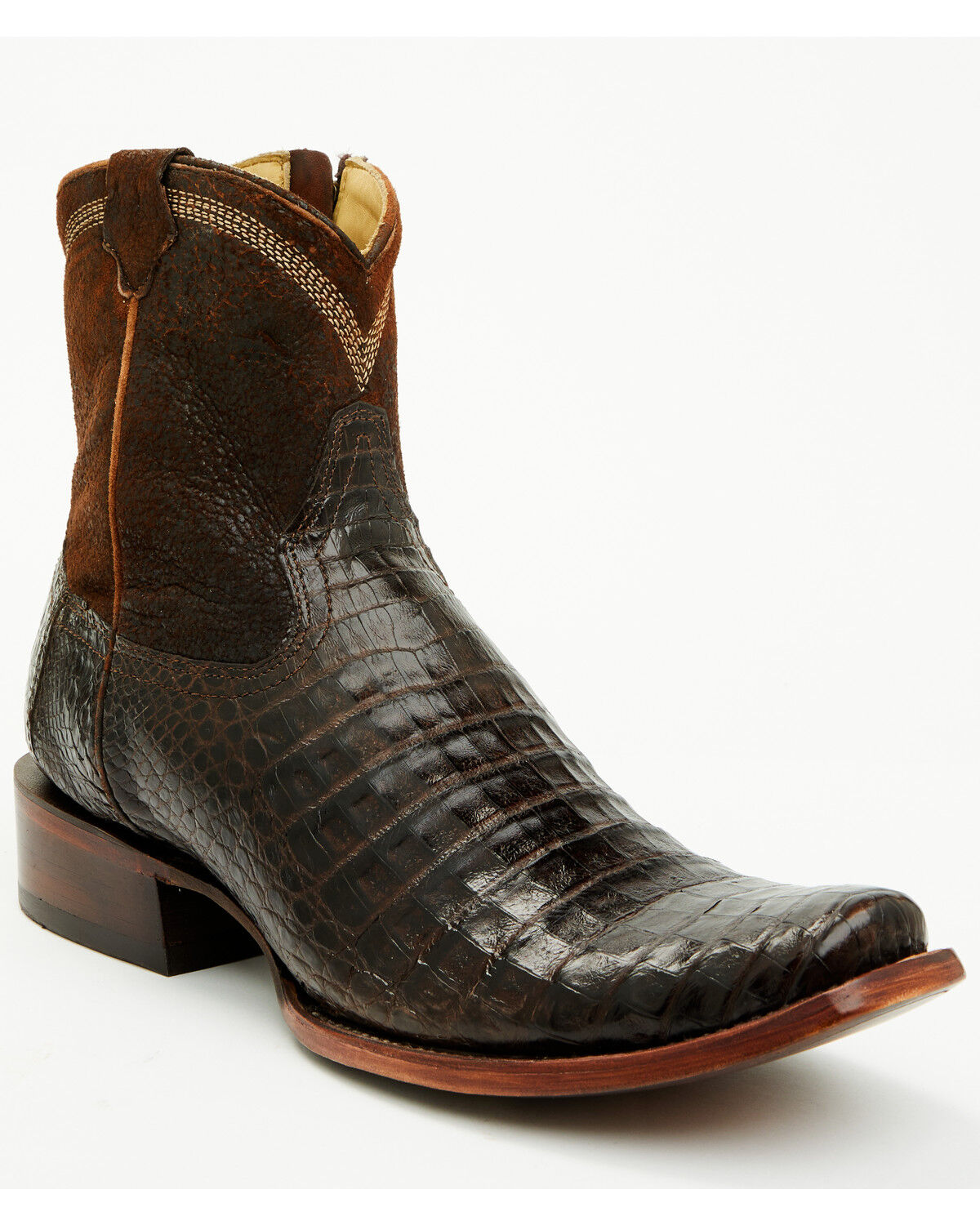 Corral Men's Exotic Caiman Western Booties - Square Toe, Chocolate, hi-res