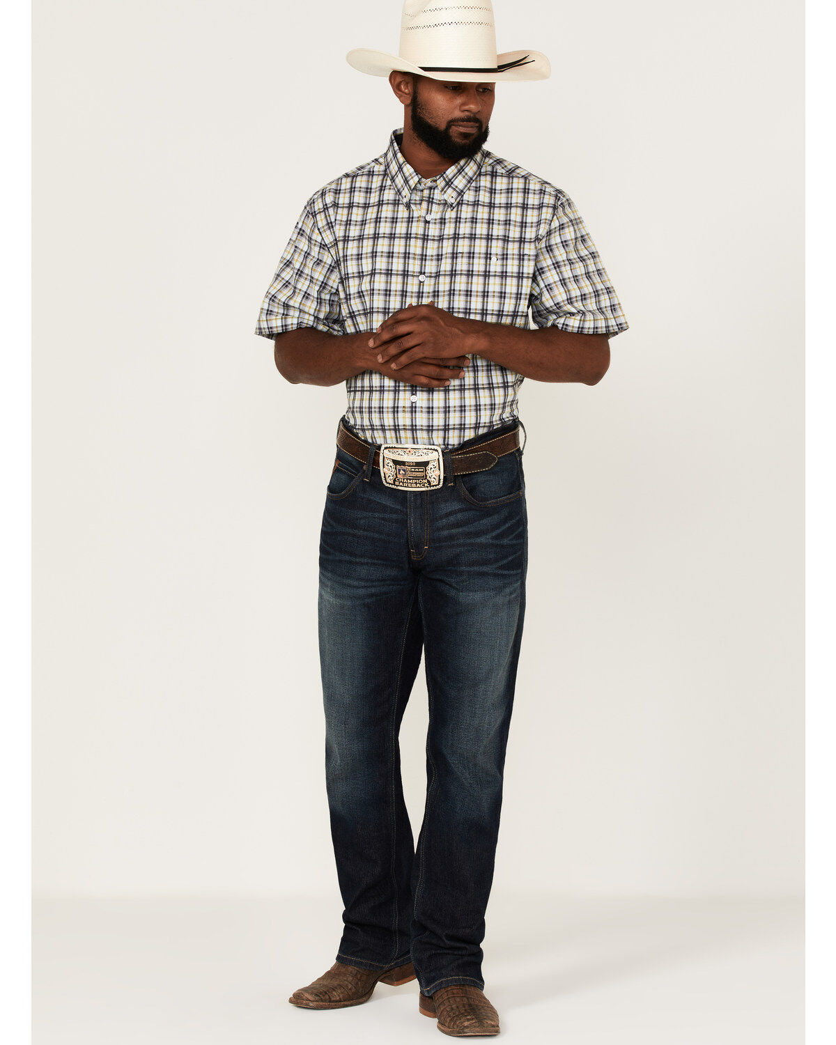 Image #2 - RANK 45&reg; Men's Sponsor Plaid Print Short Sleeve Button-Down Western Shirt, Multi, hi-res