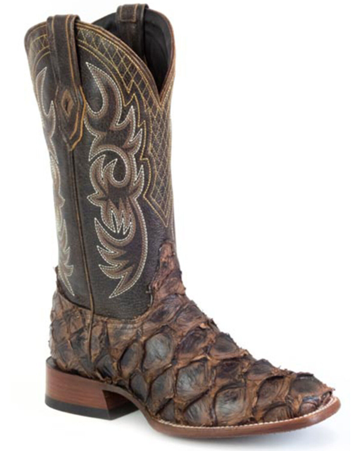 Image #1 - Stetson Men's Exotic Pirarucu Western Boots - Broad Square Toe, Brown, hi-res