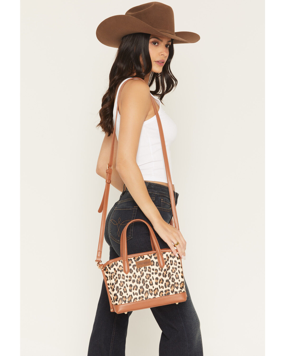 Image #1 - Wrangler Women's Boot Barn Exclusive Leopard Print Handbag, Brown, hi-res
