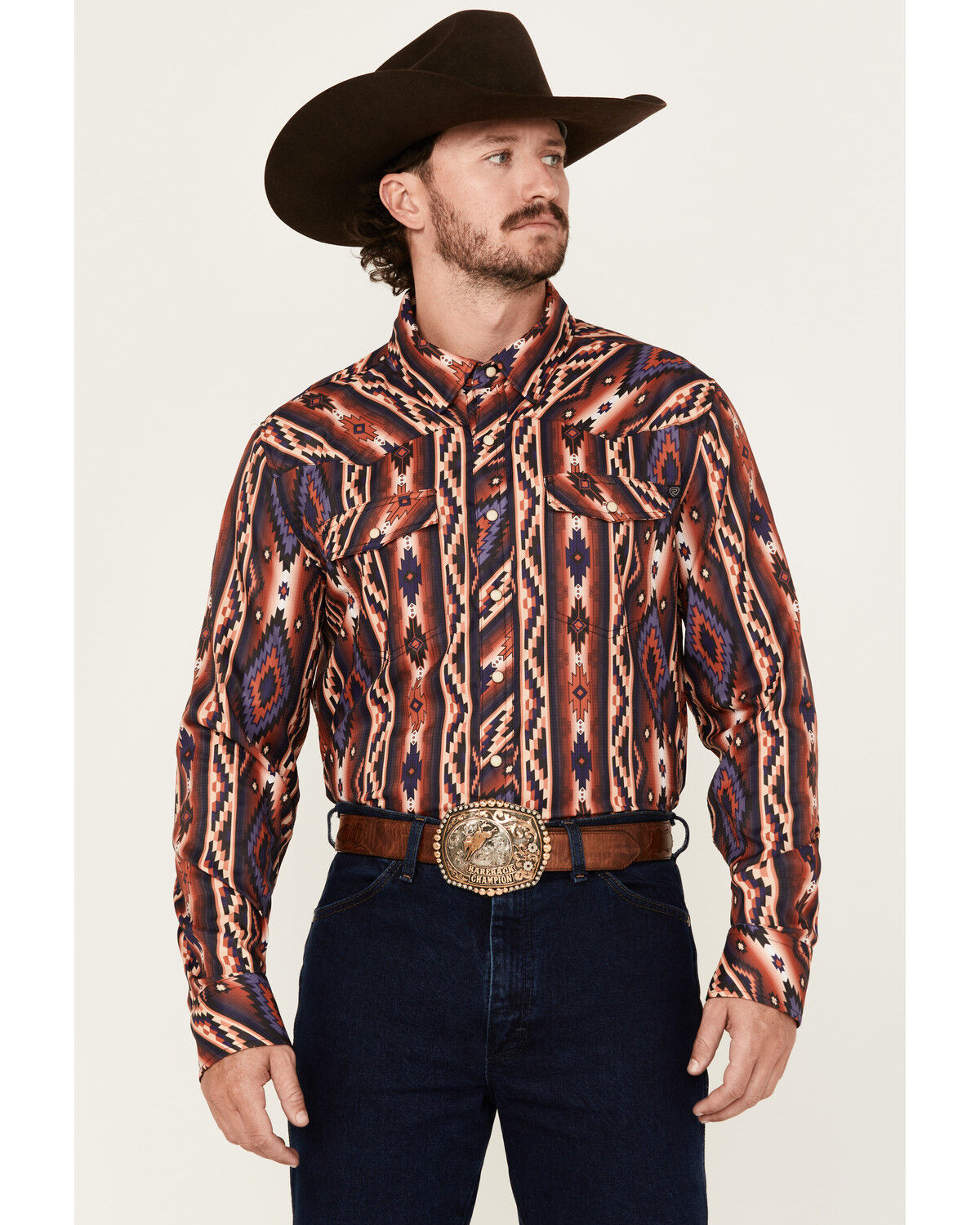 Rock & Roll Denim Men's Tek Southwestern Striped Long Sleeve Snap Western Shirt, Multi, hi-res