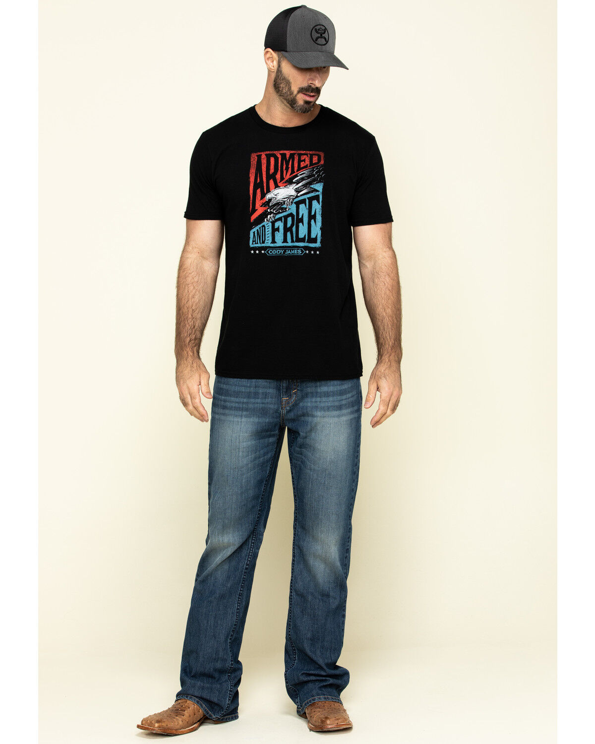 Image #1 - Cody James Men's Wolfstooth Wash Duke Relaxed Bootcut Stretch Denim Jeans - Tall, Medium Wash, hi-res