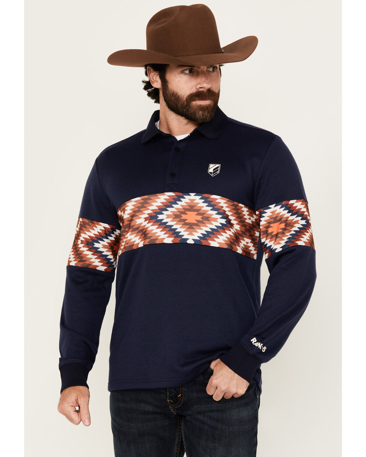 Image #1 - RANK 45&reg; Men's Border Striped Rugby Polo Shirt, Navy, hi-res