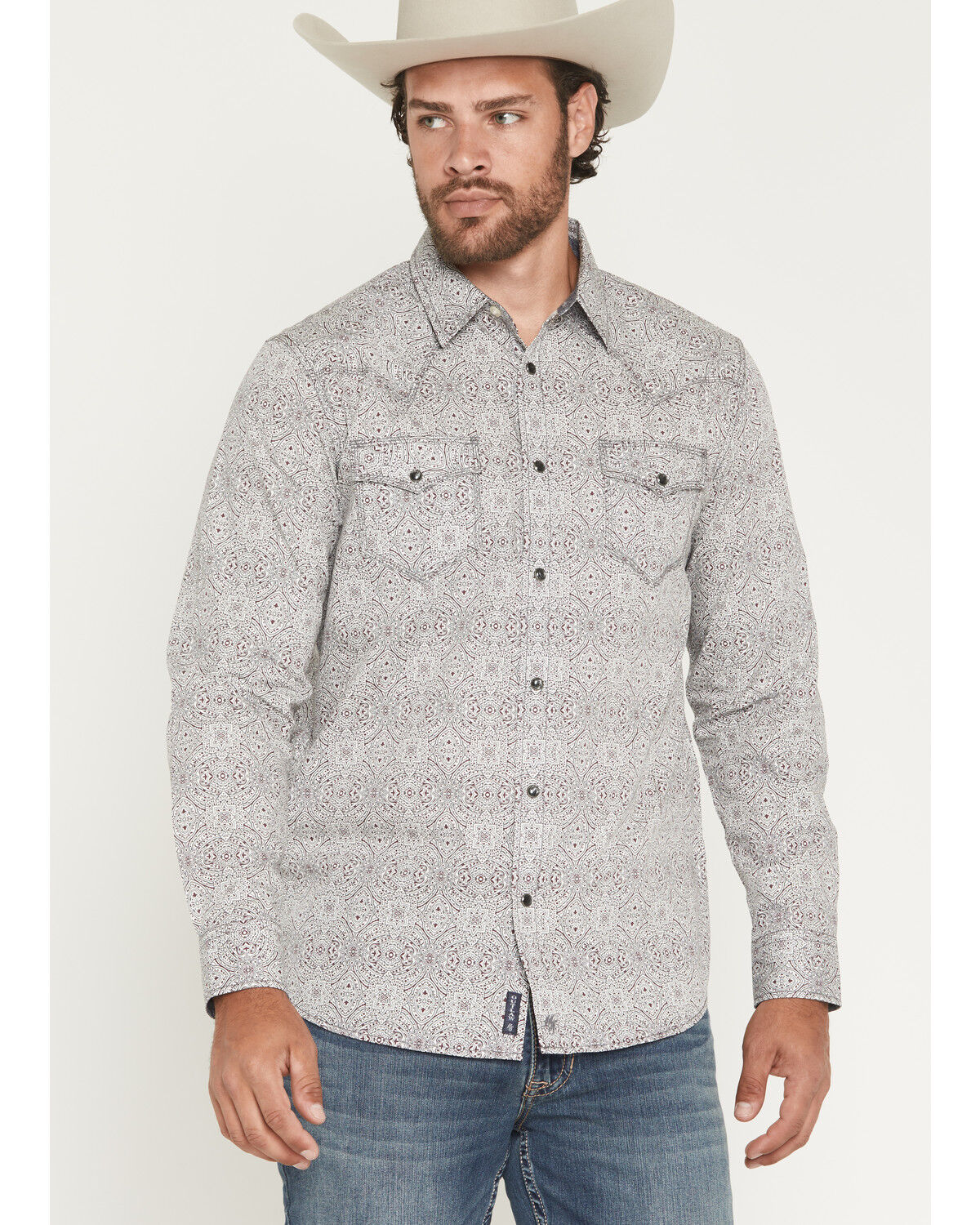 Moonshine Spirit&reg; Men's Fam Club Medallion Print Long Sleeve Snap Western Shirt, White, hi-res