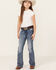 Image #1 - Miss Me Girls' Medium Wash Steer Head Pocket Bootcut Stretch Denim Jeans , Blue, hi-res