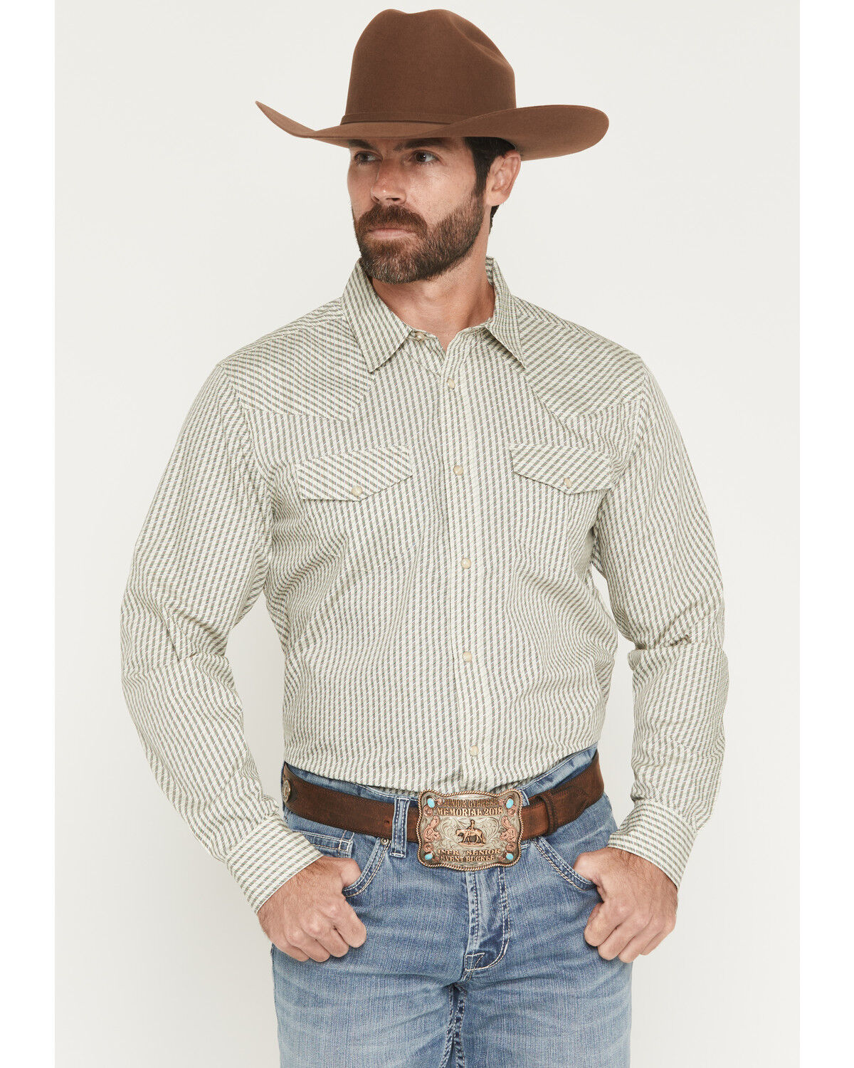 Image #1 - Gibson Trading Co Men's Circuit Striped Print Long Sleeve Snap Western Shirt - Tall, Cream, hi-res