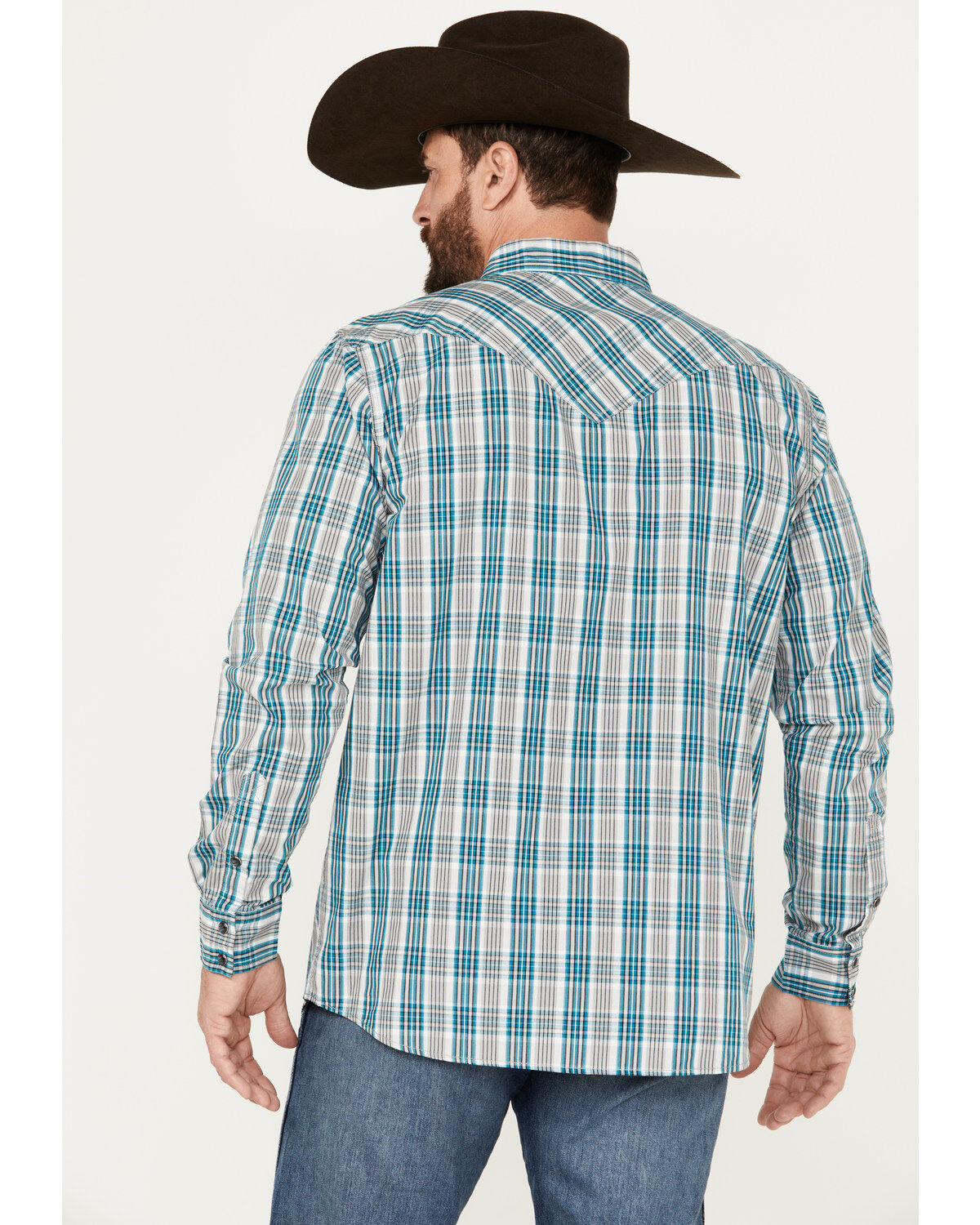 Image #4 - Moonshine Spirit&reg; Men's Agave Plaid Print Long Sleeve Western Snap Shirt, Grey, hi-res