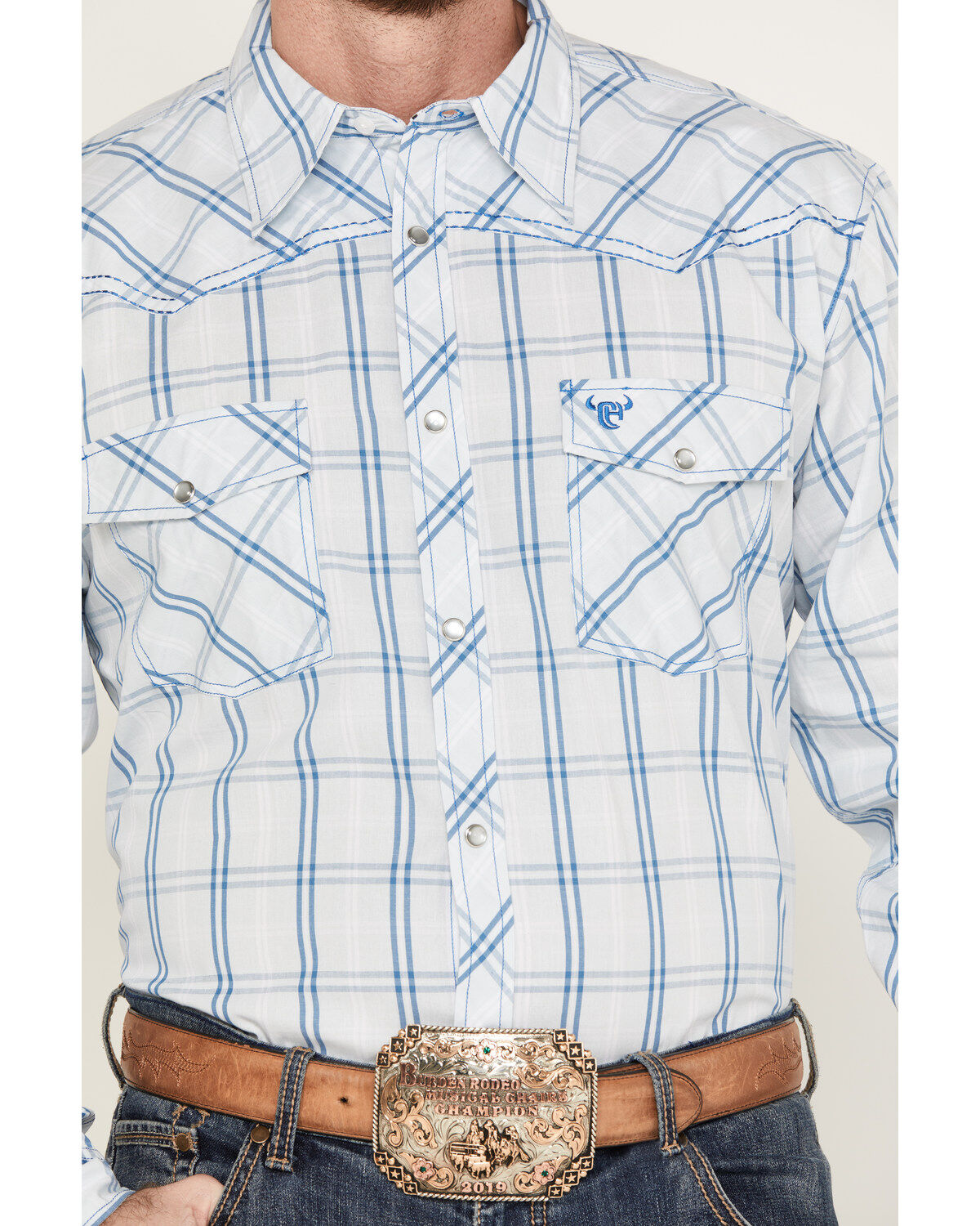 Image #3 - Cowboy Hardware Men's Plaid Print Long Sleeve Western Pearl Snap Shirt, , hi-res