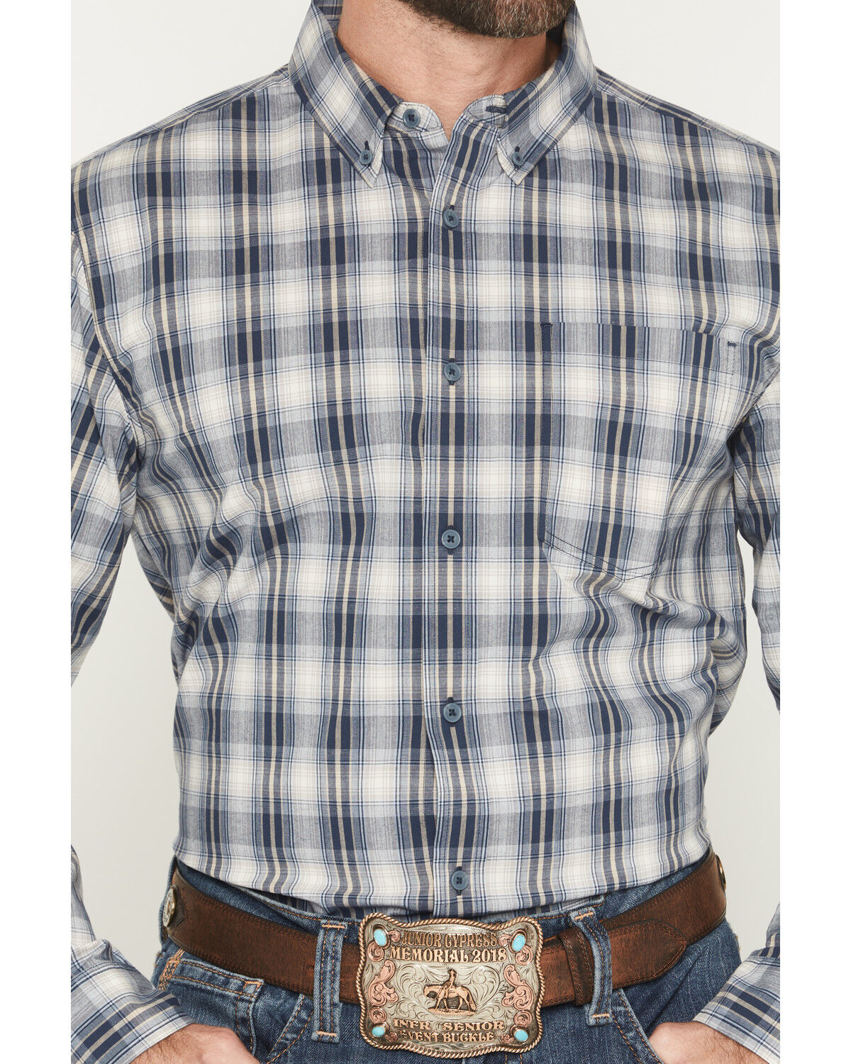 Image #3 - Cody James Men's Tennessee Trail Plaid Print Long Sleeve Button-Down Stretch Western Shirt, Blue, hi-res