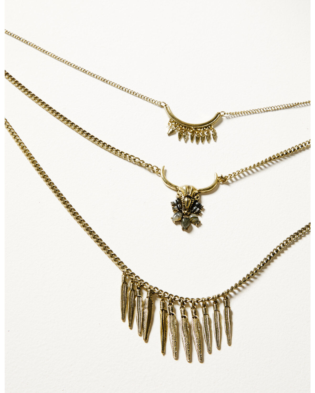 Image #1 - Shyanne Women's Soleil Steer Head Layered Necklace, Gold, hi-res