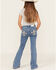 Image #3 - Miss Me Girls' Medium Wash Fleur de Lis Pocket Flare Stretch Denim Jeans , Blue, hi-res