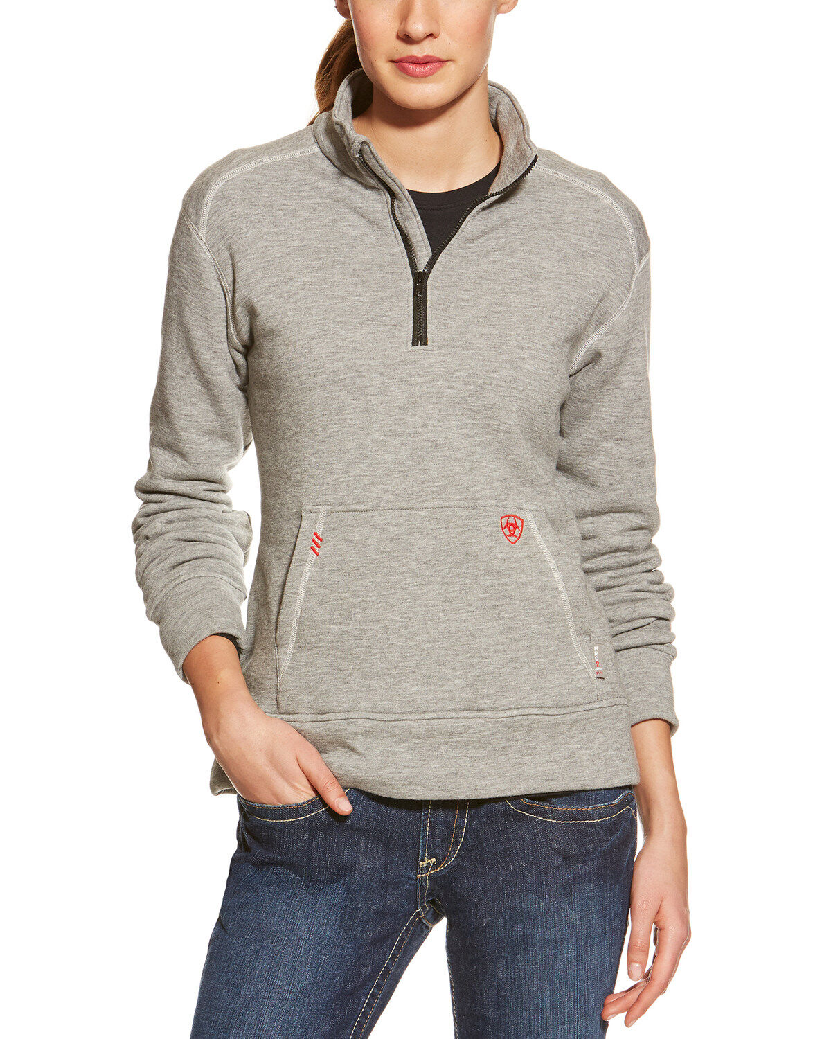 Image #1 - Ariat Women's FR 1/4 Zip Fleece Pullover, Grey, hi-res