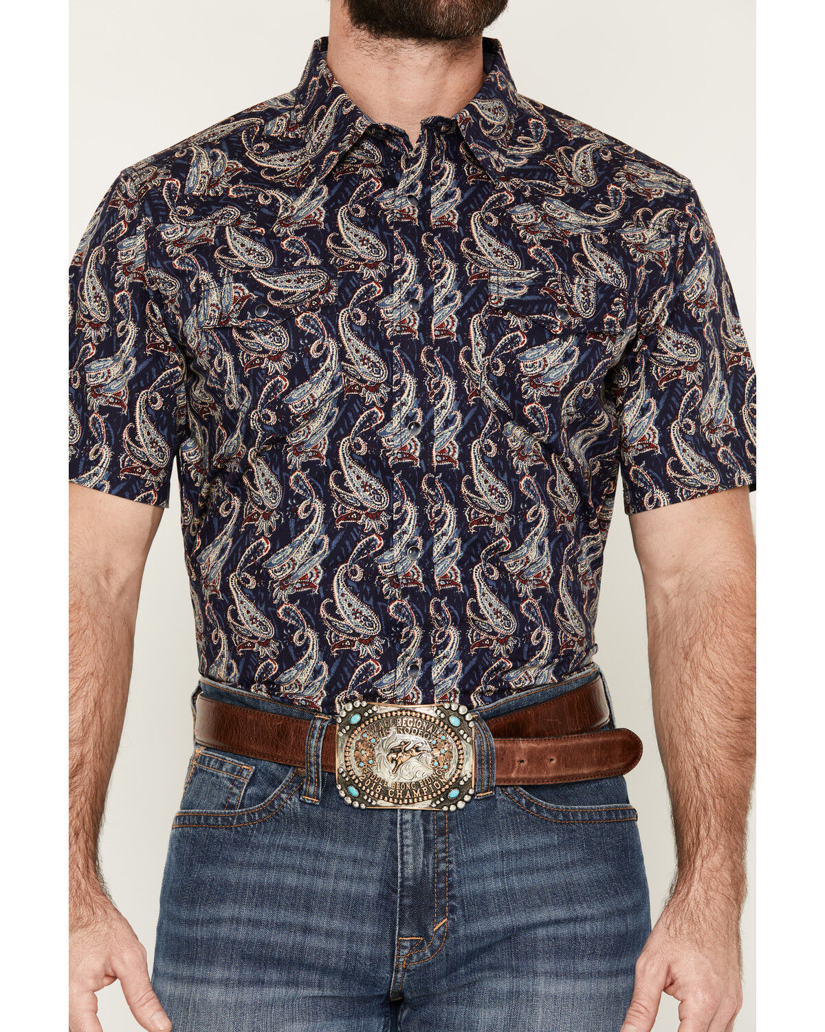 Image #3 - Cody James Men's Easy Livin' Paisley Print Short Sleeve Snap Western Shirt - Big, Navy, hi-res