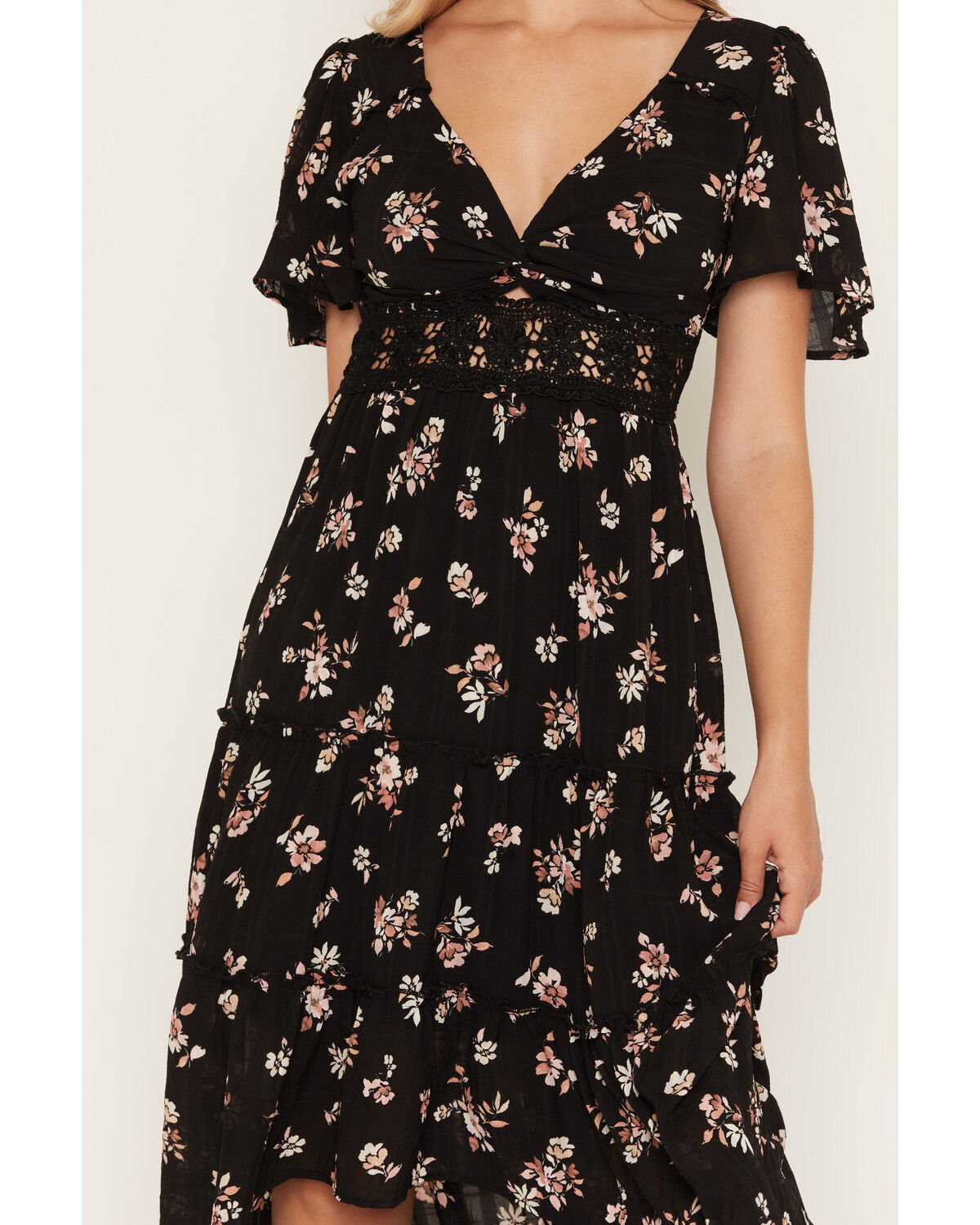 Image #3 - Wild Moss Women's Floral Print High-Low Dress, Black, hi-res