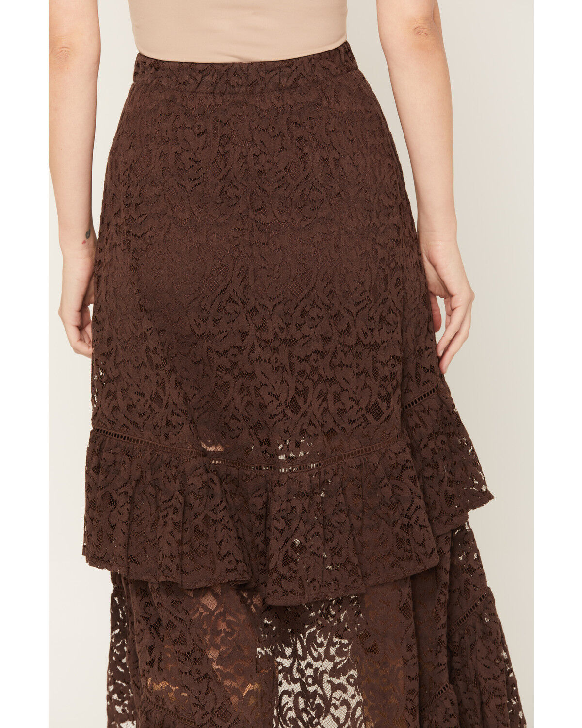 Image #4 - Shyanne Women's Mae High-Low Lace Midi Skirt, Cognac, hi-res