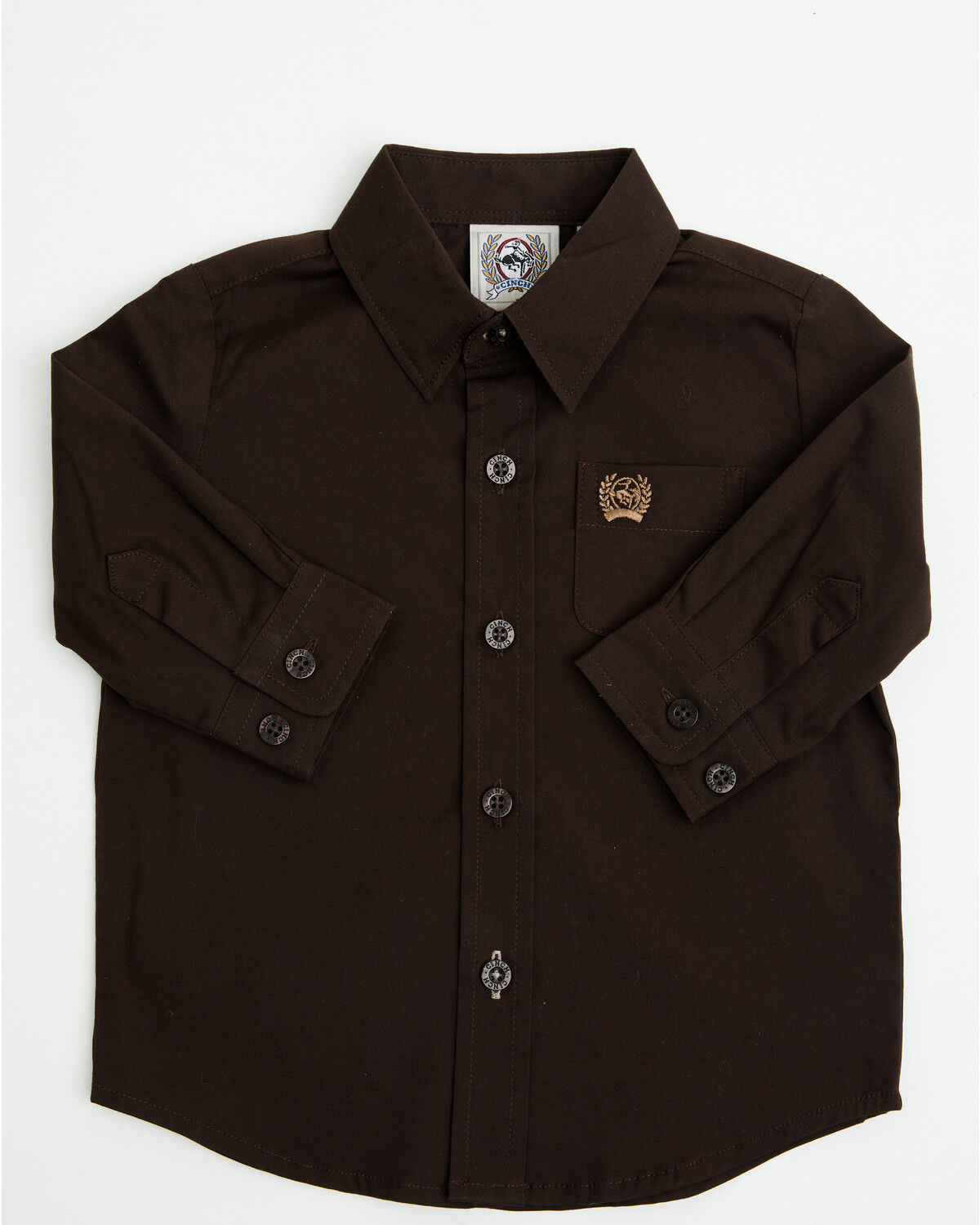 Image #1 - Cinch Infant Boys' Solid Long Sleeve Button-Down Stretch Western Shirt, Brown, hi-res