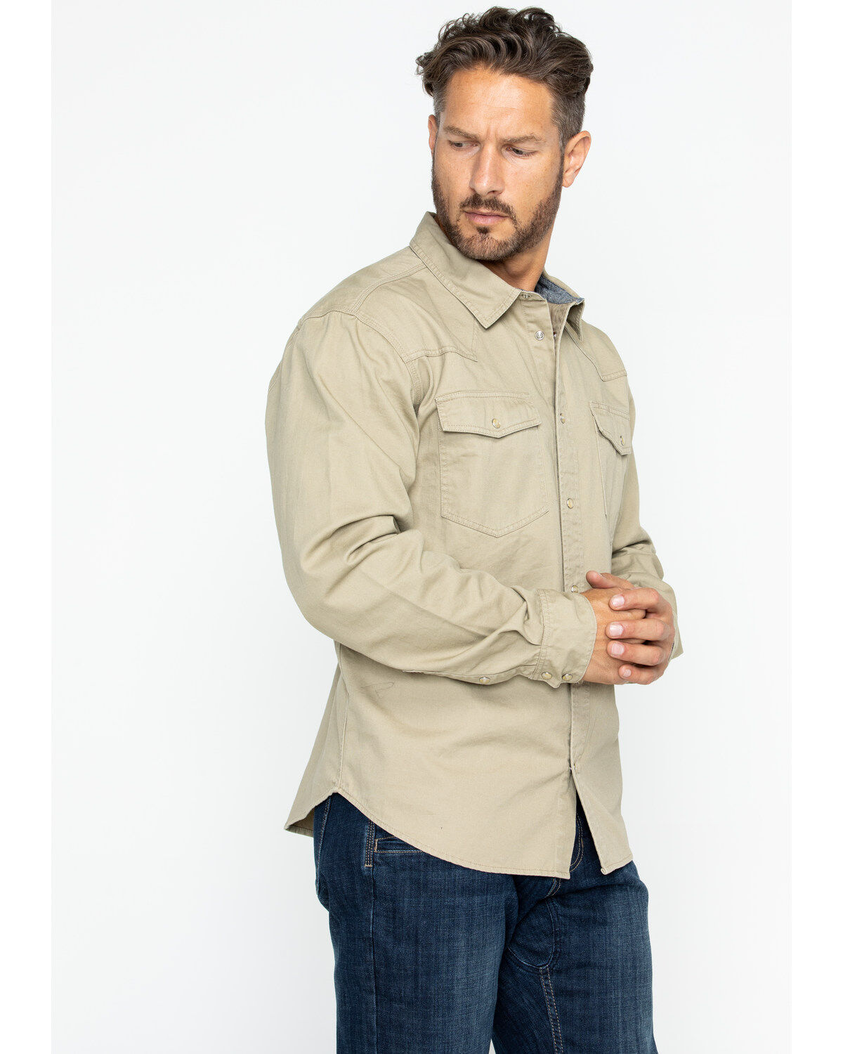 Image #4 - Hawx Men's Khaki Twill Snap Long Sleeve Western Work Shirt - Big, Beige/khaki, hi-res
