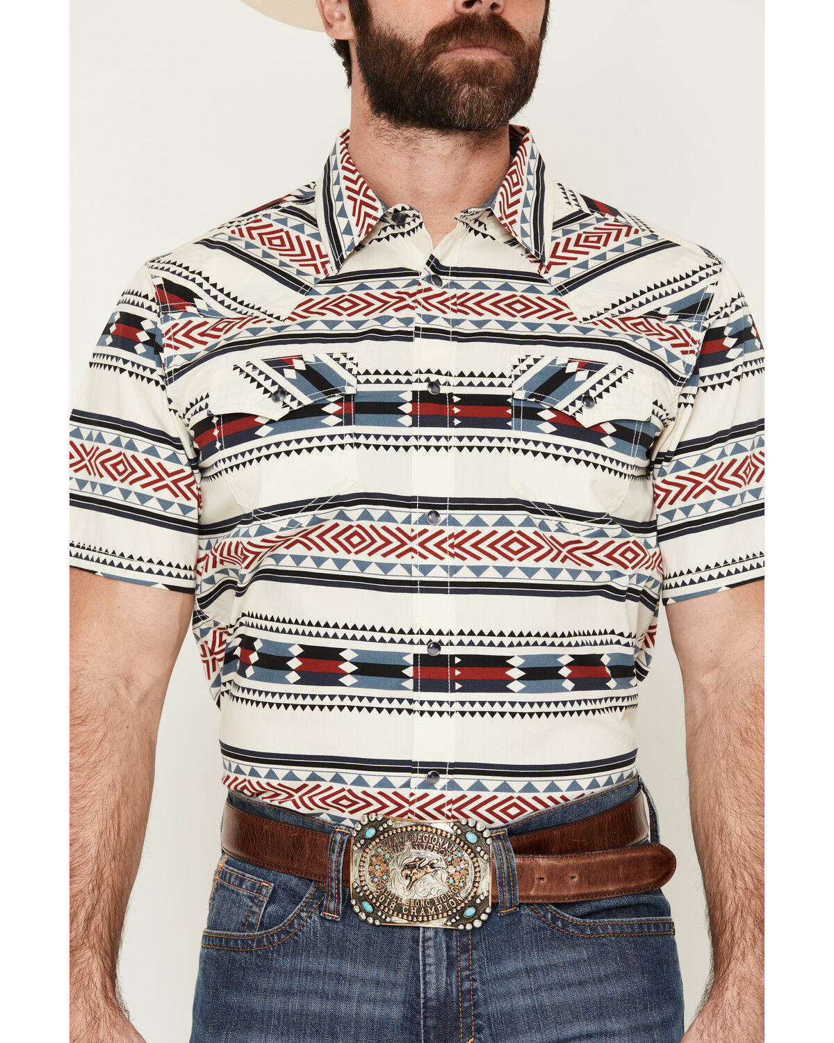 Image #3 - Cody James Indian Summer Southwestern Print Short Sleeve Snap Western Shirt, Ivory, hi-res