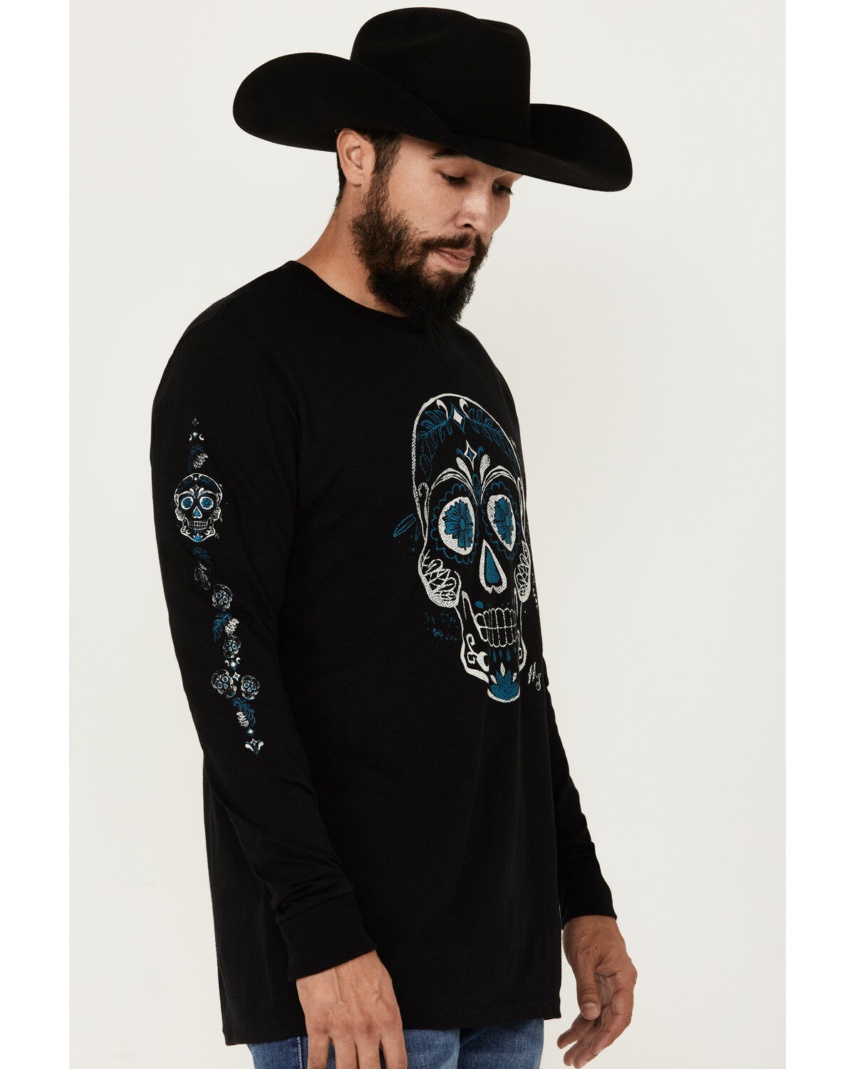 Image #1 - Moonshine Spirit&reg; Men's Candy Skull Long Sleeve Graphic T-Shirt, Black, hi-res