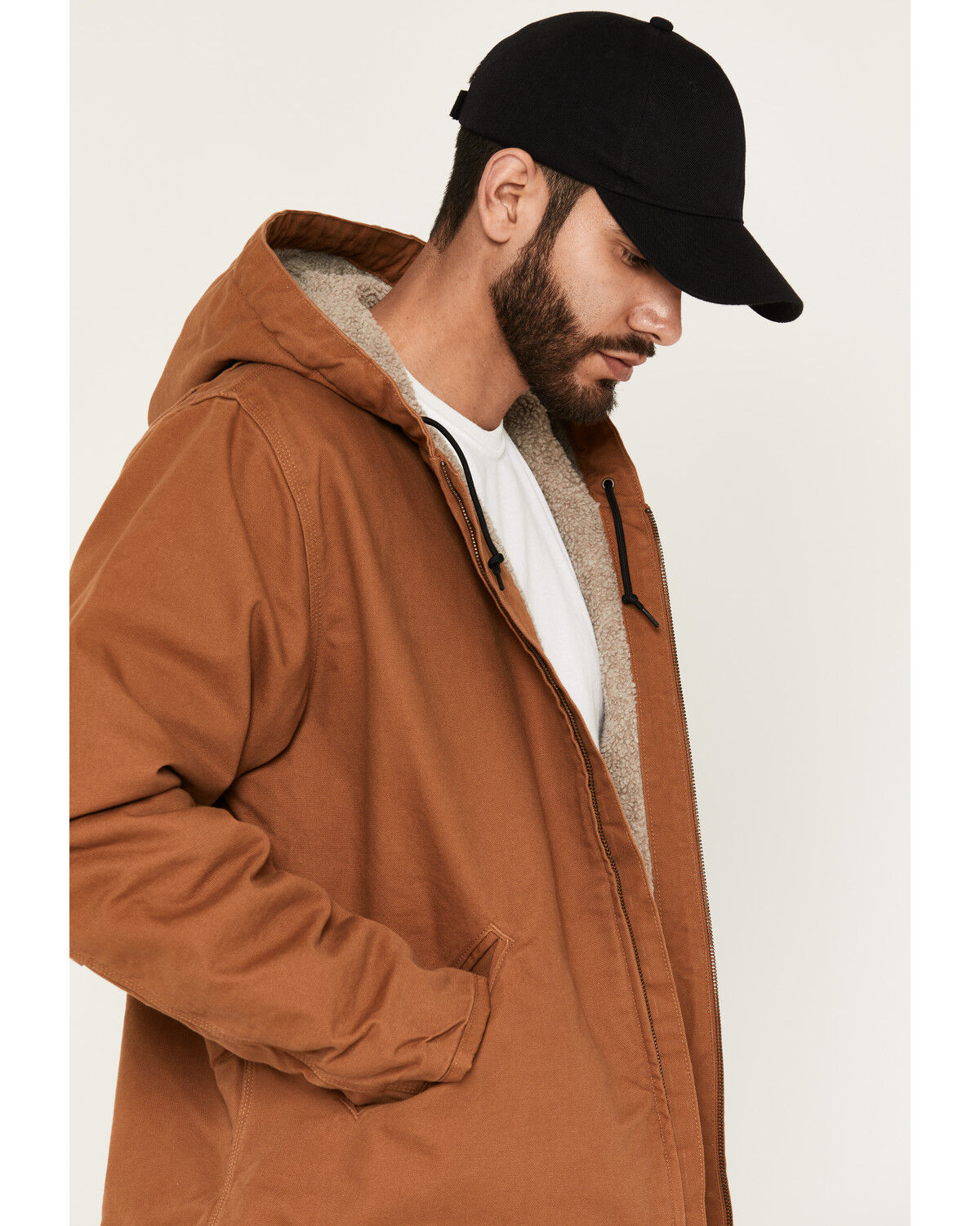 Image #2 - Carhartt Men's Washed Duck Sherpa Lined Hooded Work Jacket, Brown, hi-res
