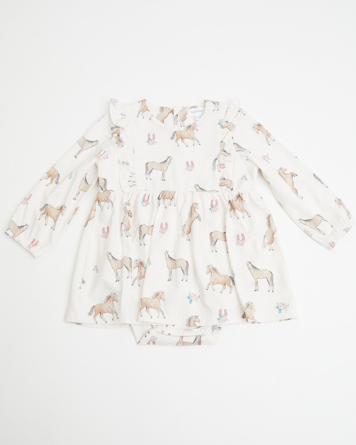 Image #1 - Angel Dear Infant Girls' Horse Print Onesie Dress, Pink, hi-res