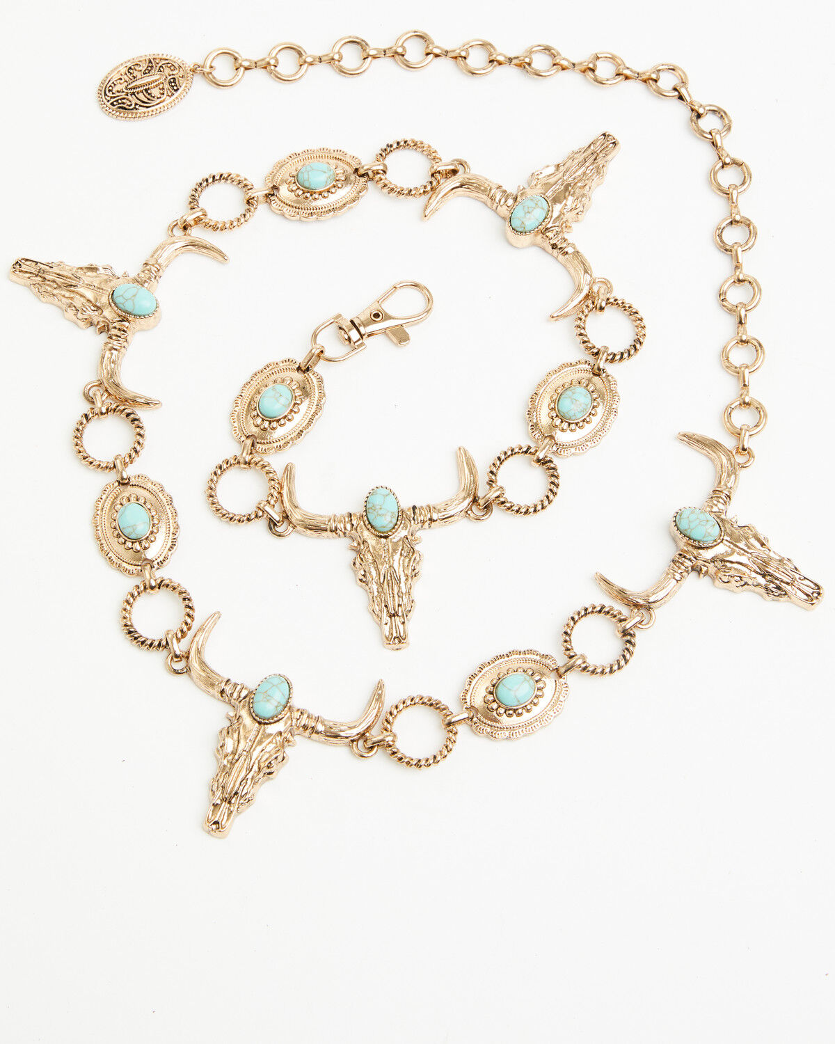 Image #1 - Shyanne Women's Long Horn Concho Chain Belt, Gold, hi-res