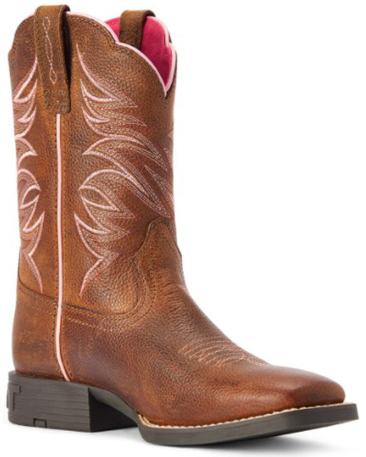 Ariat Girls' Firecatcher Rowdy Western Boots - Broad Square Toe, Brown, hi-res