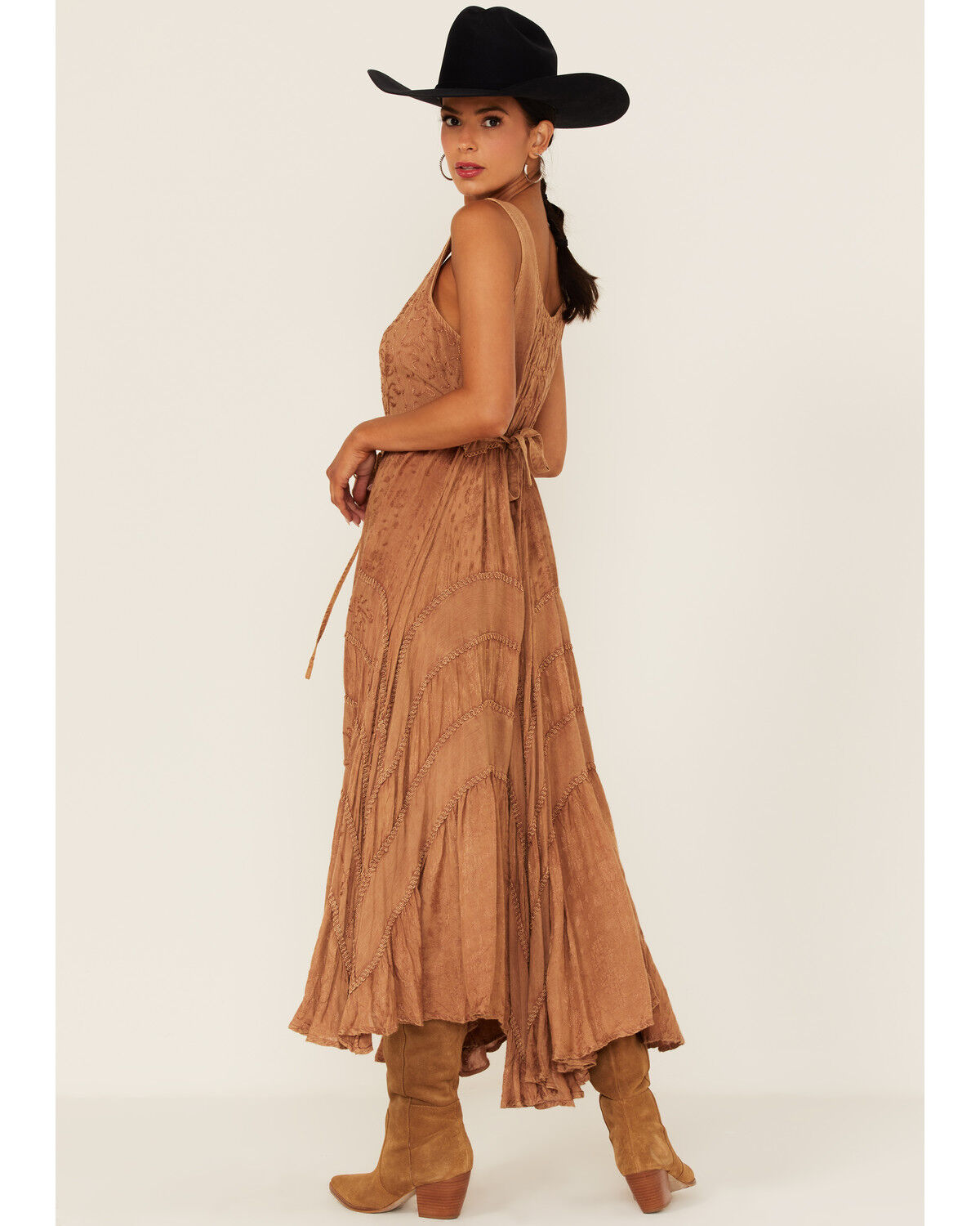 Image #5 - Scully Women's Lace-Up Jacquard Midi Dress, Beige, hi-res