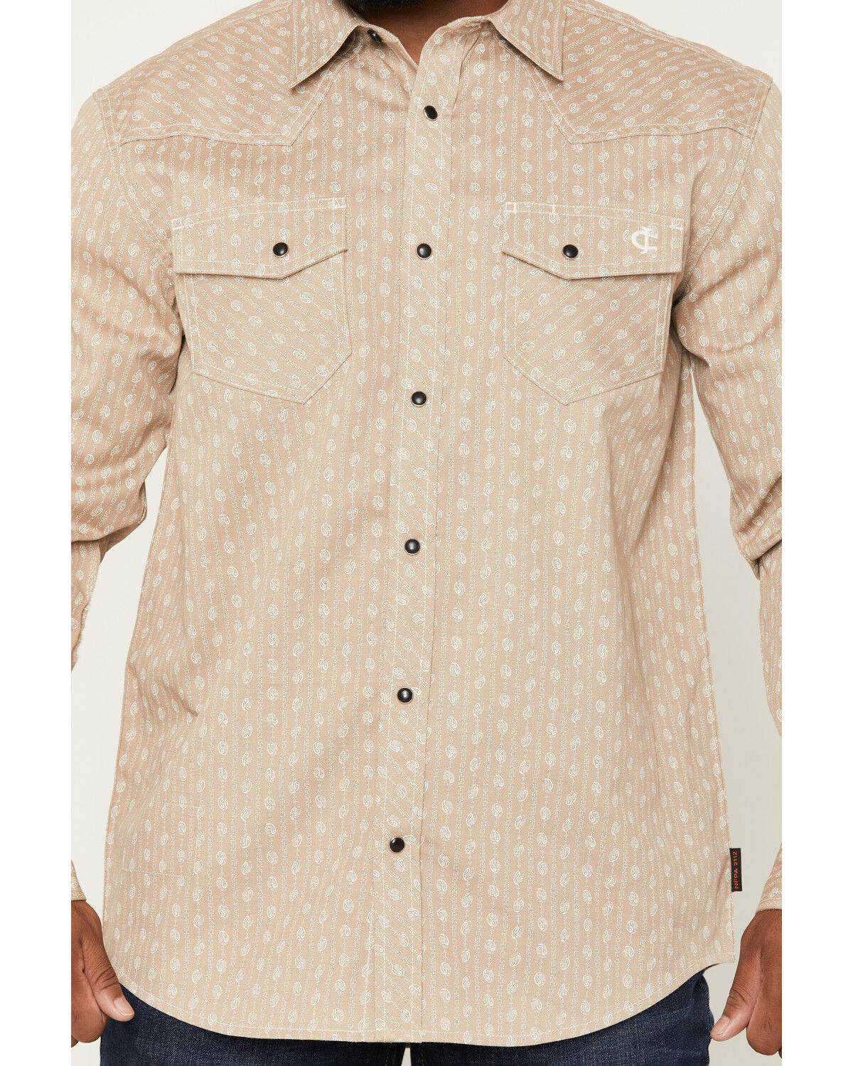 Image #3 - Cody James Men's FR Paisley Striped Print Long Sleeve Snap Stretch Work Shirt, Tan, hi-res