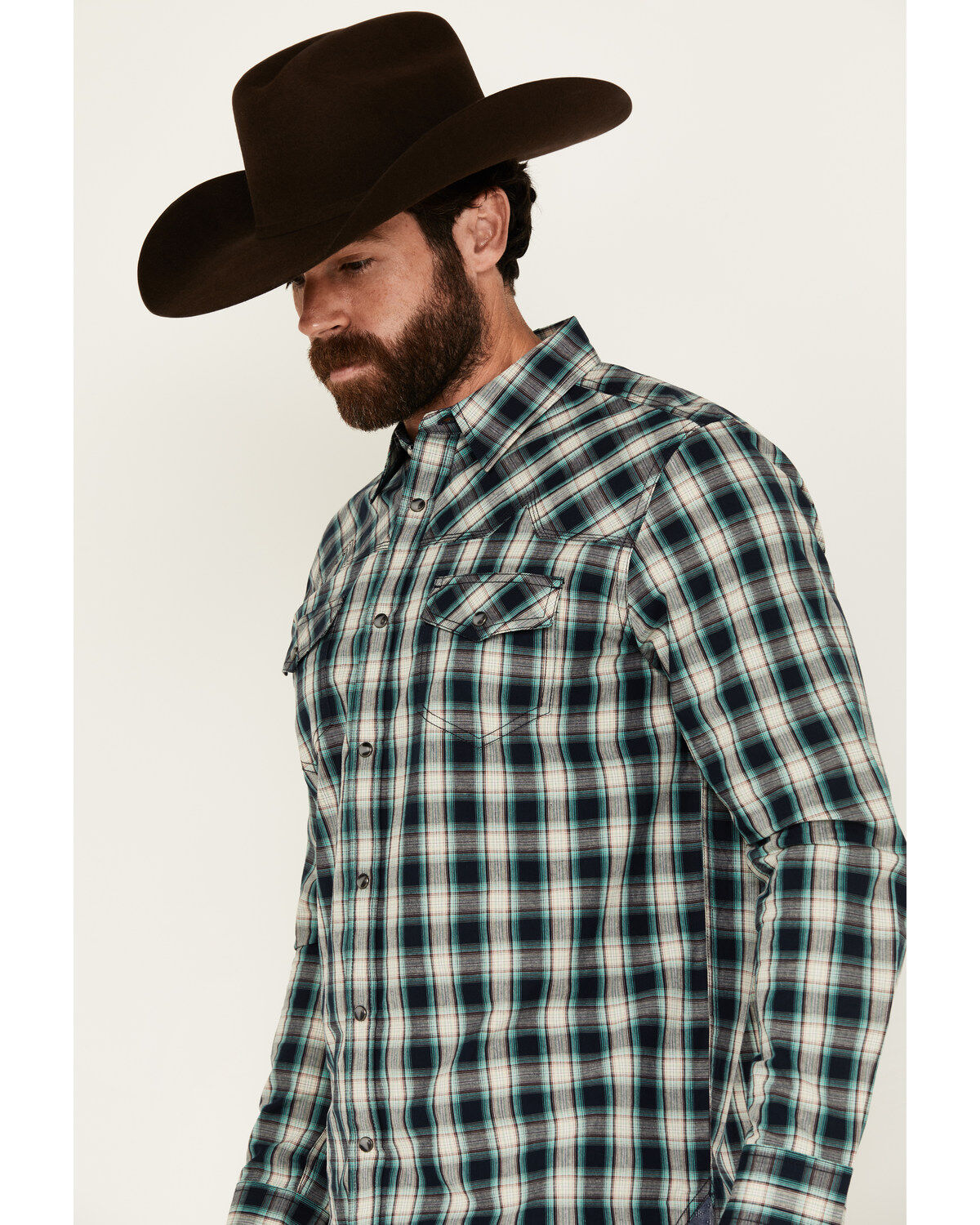 Image #2 - Moonshine Spirit&reg; Men's Autograph Plaid Print Long Sleeve Snap Western Shirt, Navy, hi-res