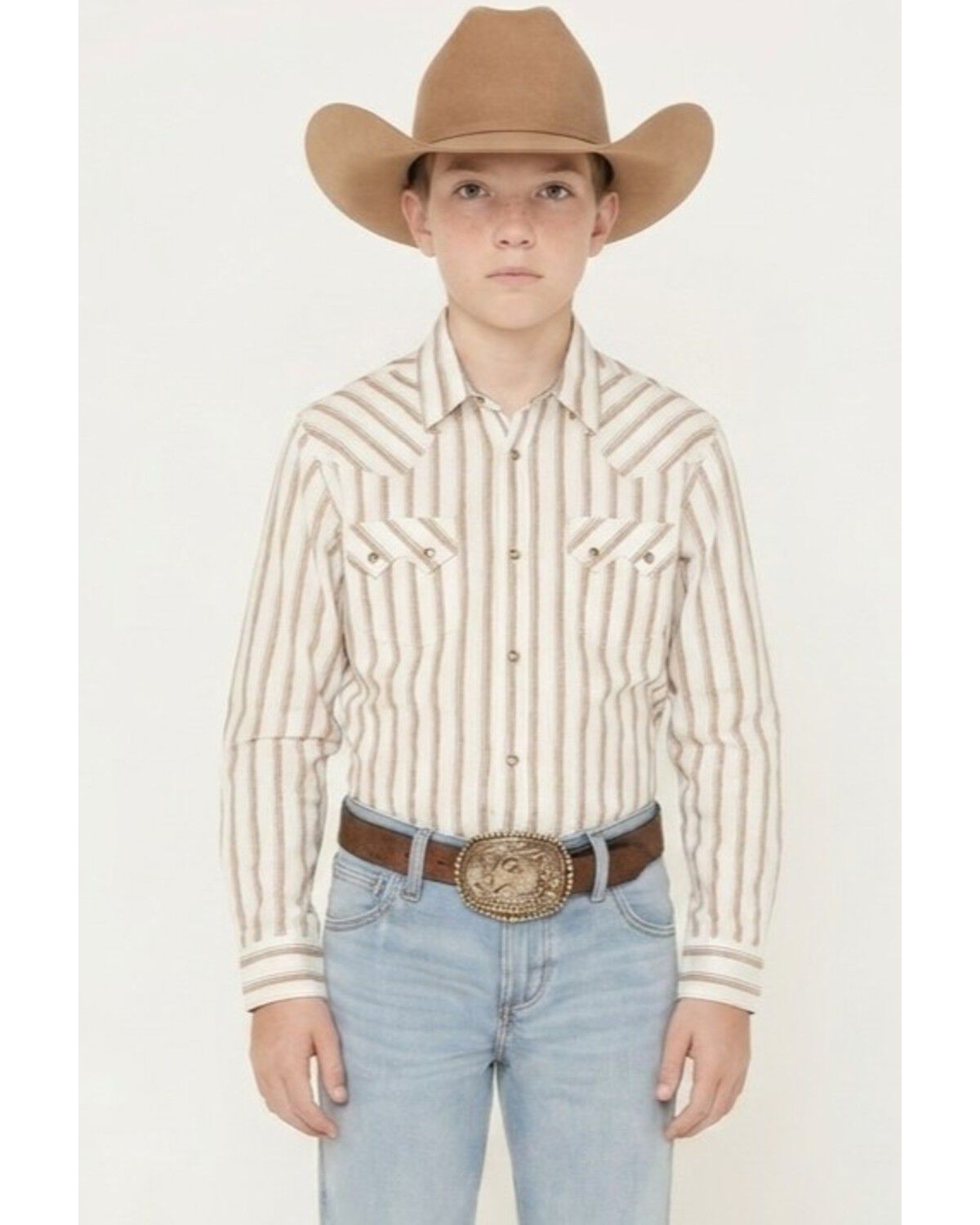 Image #1 - Cody James Boys' Trigger Striped Print Long Sleeve Snap Western Shirt, Cream, hi-res