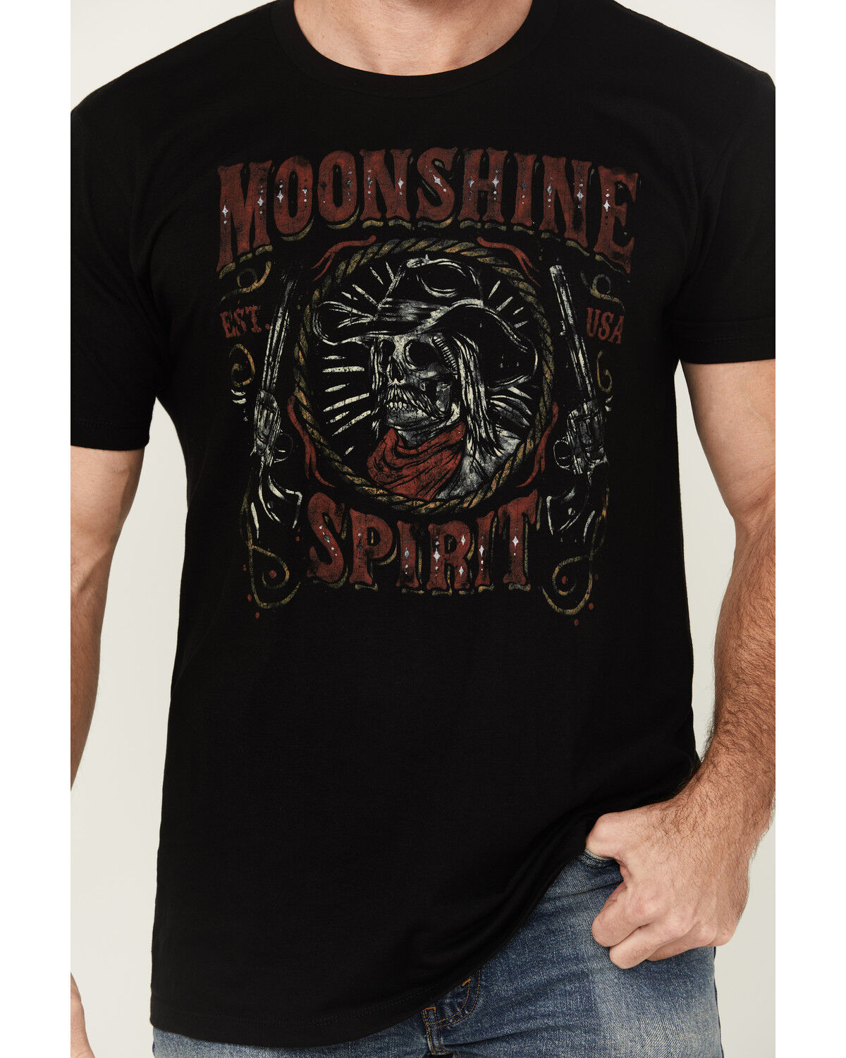 Image #3 - Moonshine Spirit&reg; Men's Skeleton Cowboy Short Sleeve Graphic T-Shirt, Black, hi-res