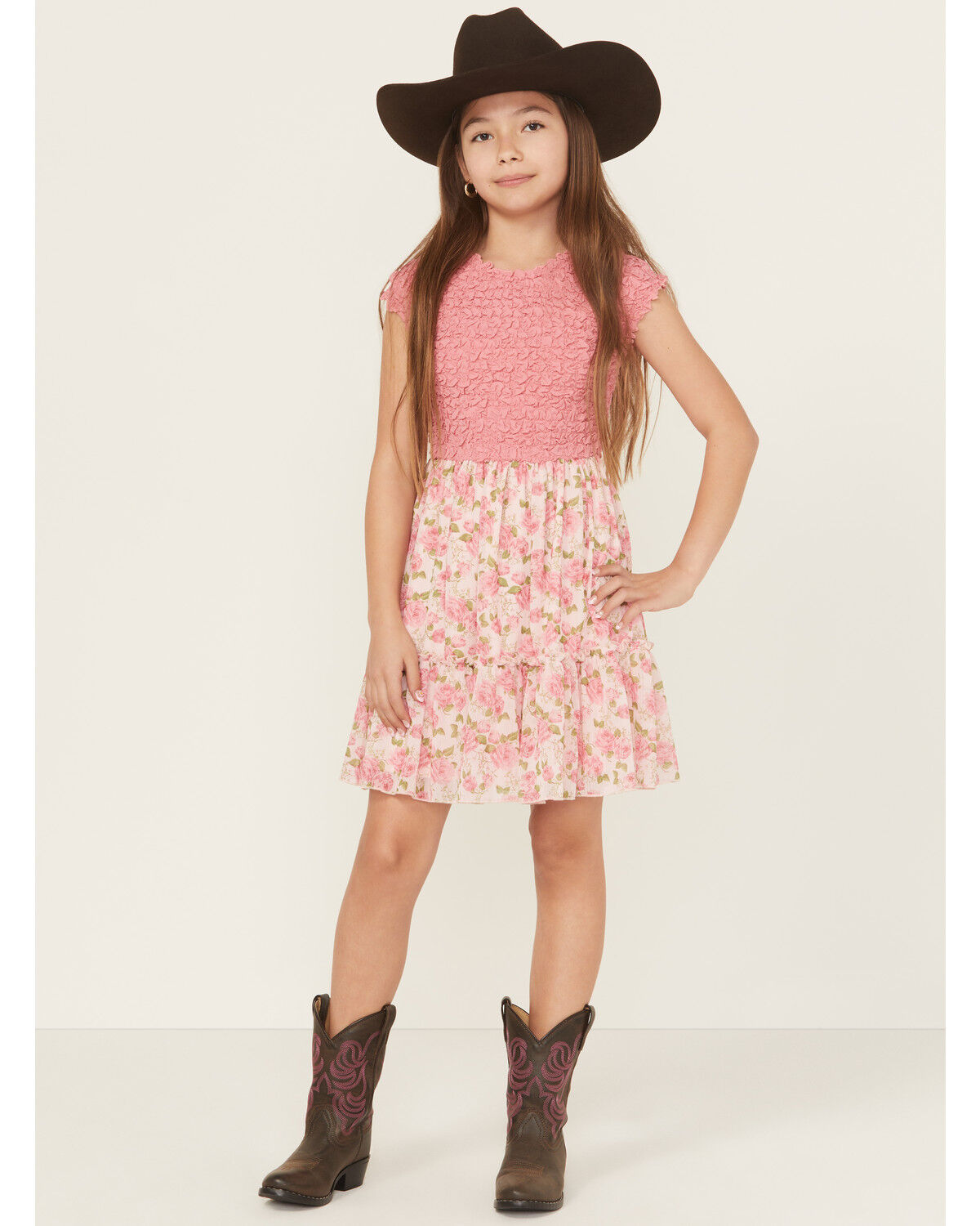 Sugar California Girls' Roses Sleeveless Ruffle Dress, Pink, hi-res