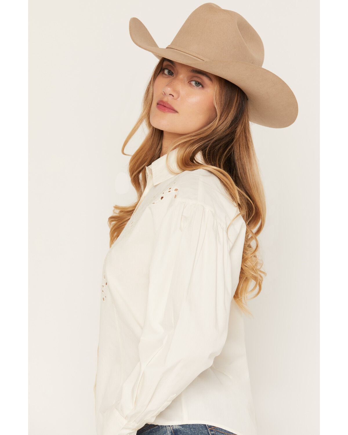 Image #2 - Shyanne Women's Clover Embroidered Cutout Balloon Sleeve Top, Natural, hi-res