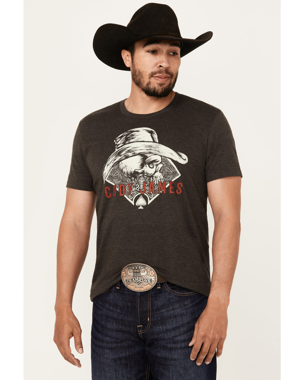 Image #1 - Cody James Men's Ace Skeleton Short Sleeve Graphic T-Shirt, Charcoal, hi-res