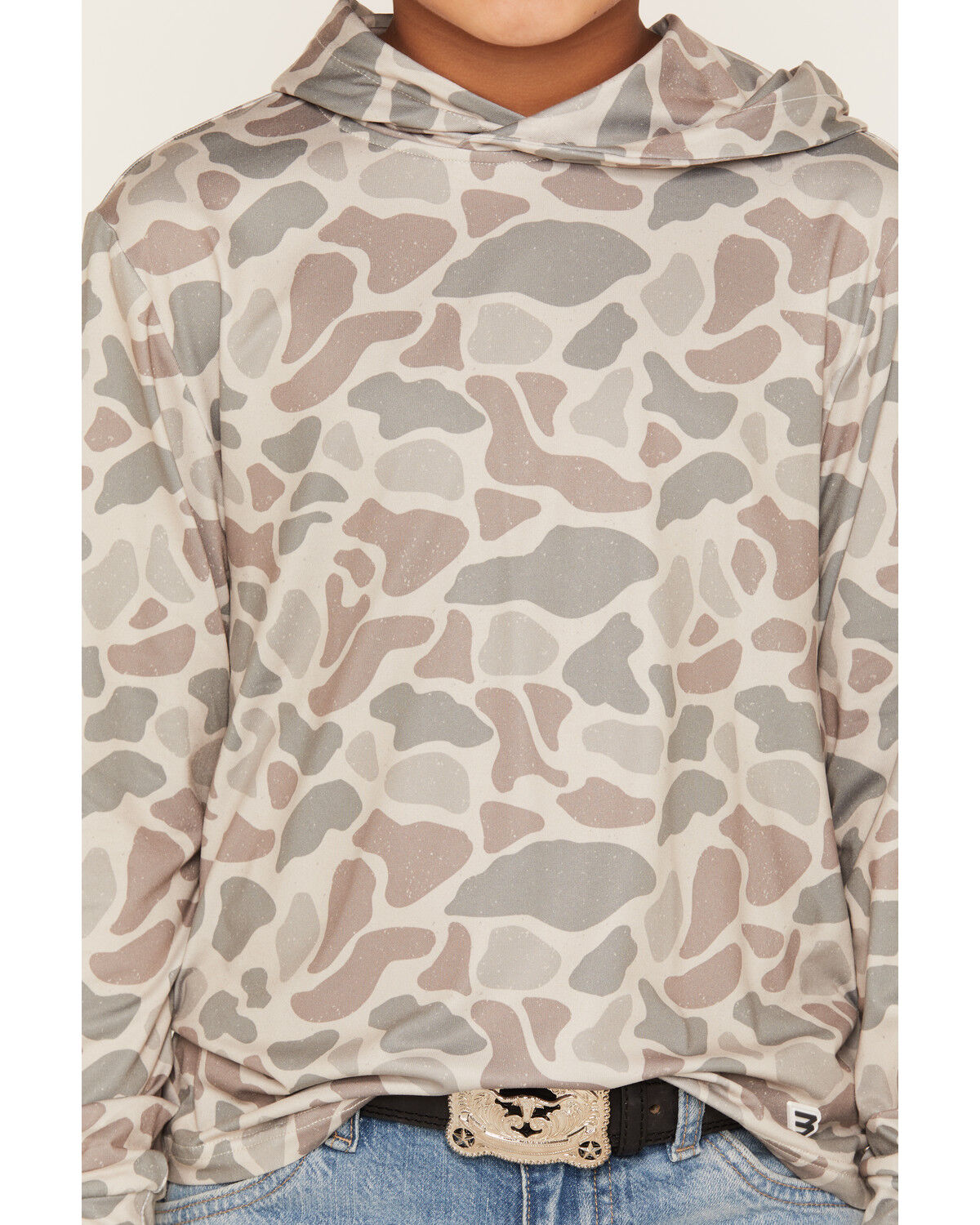 Image #3 - Burlebo Boys' Camo Print Hooded Stretch Performance Shirt, Camouflage, hi-res