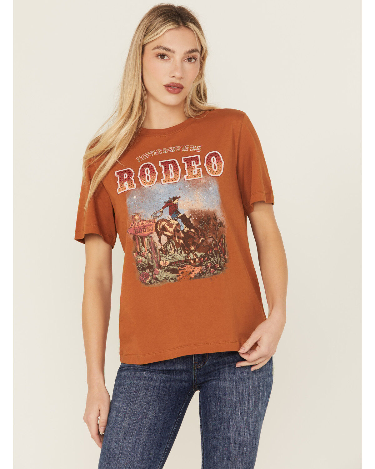 Image #1 - Idyllwind Women's Boyfriend Embellished Short Sleeve Graphic Tee, Caramel, hi-res