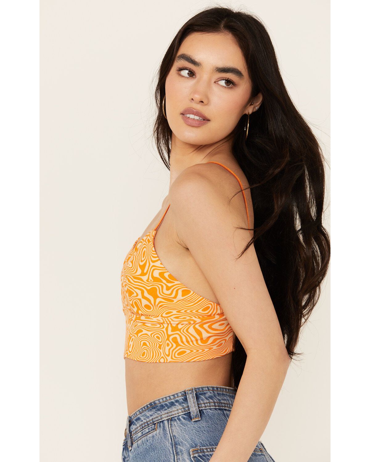 Image #2 - Discreture Women's Longline Printed Bralette, Orange, hi-res