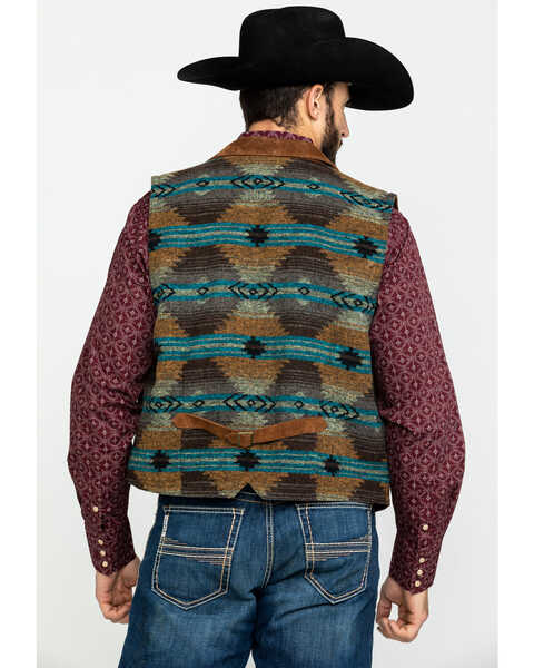 Image #2 - Scully Leatherwear Men's Southwestern Knit Back Suede Vest , Brown, hi-res