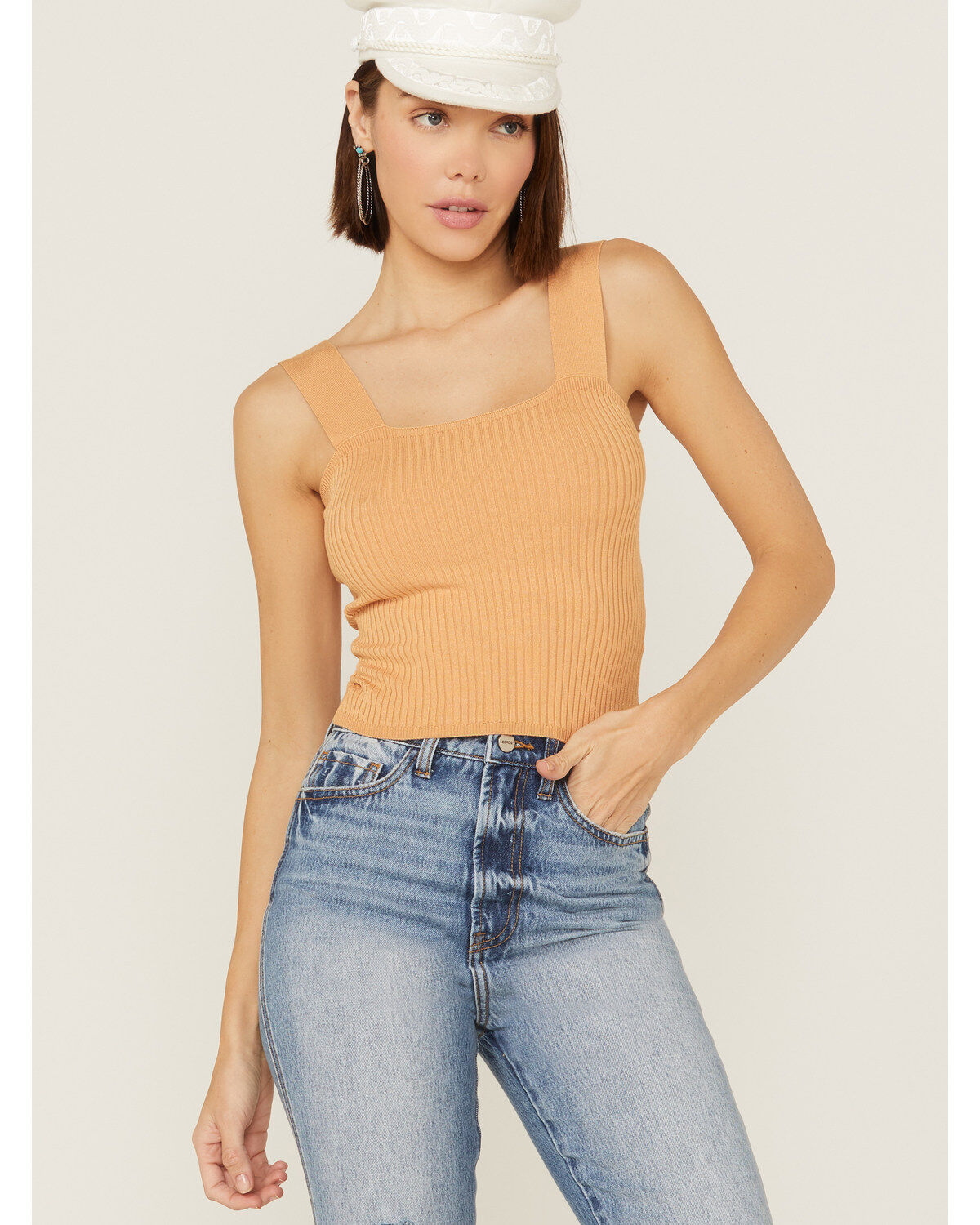 Image #1 - Shyanne Women's Ribbed Knit Sweater Tank Top, Beige/khaki, hi-res