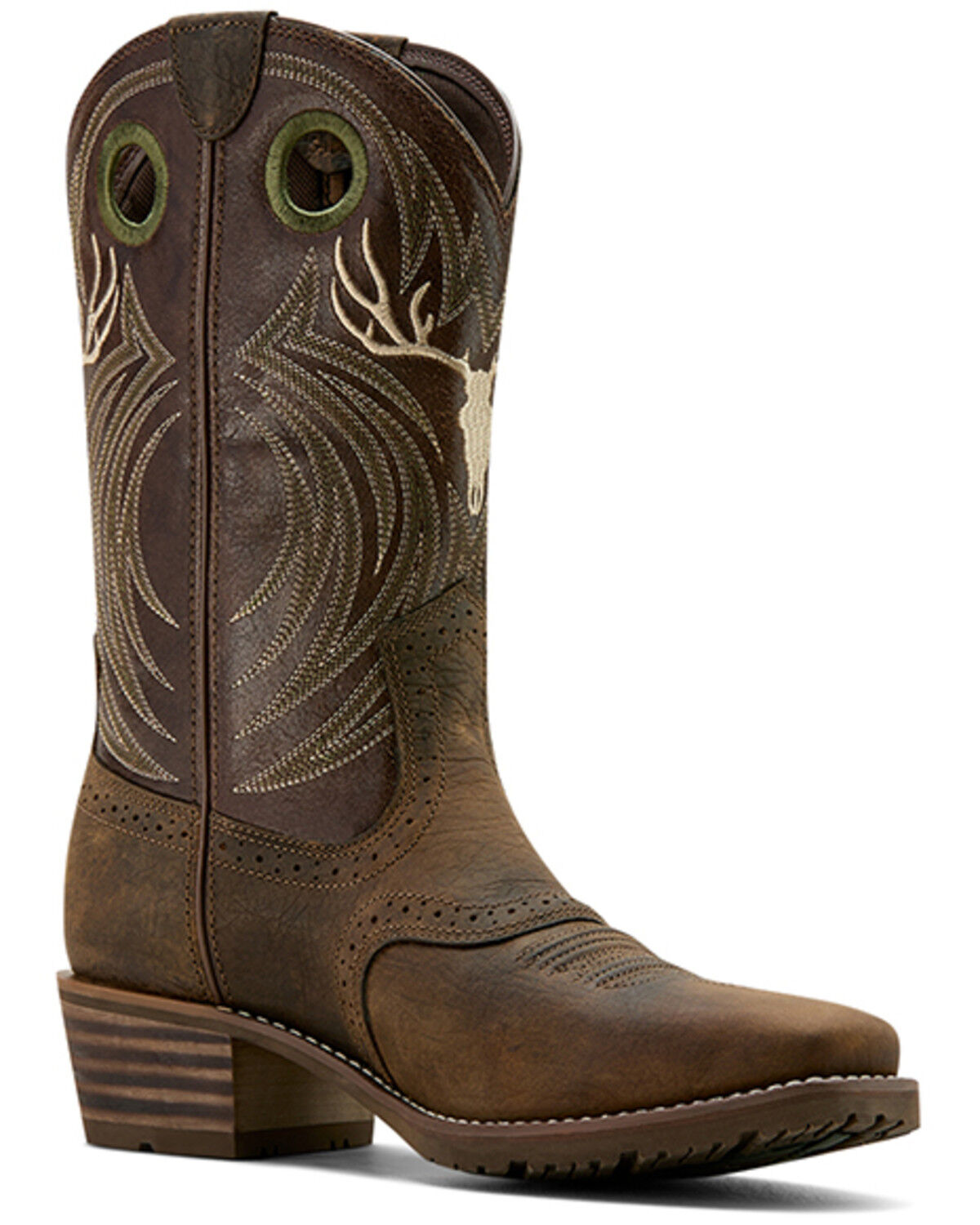 Image #1 - Ariat Men's Hybrid Roughstock Antler Performance Western Boots - Square Toe, Taupe, hi-res