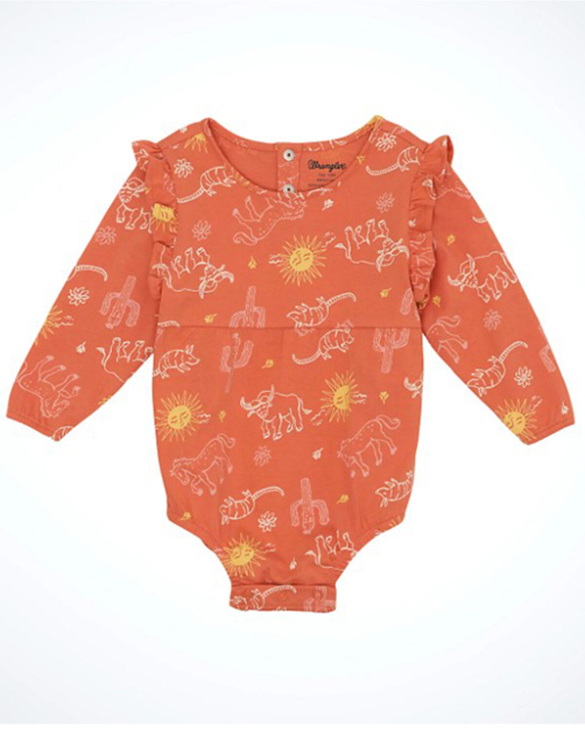 Image #1 - Wrangler Infant Girls' Cactus Print Long Sleeve Snap Onesie, Coral, hi-res