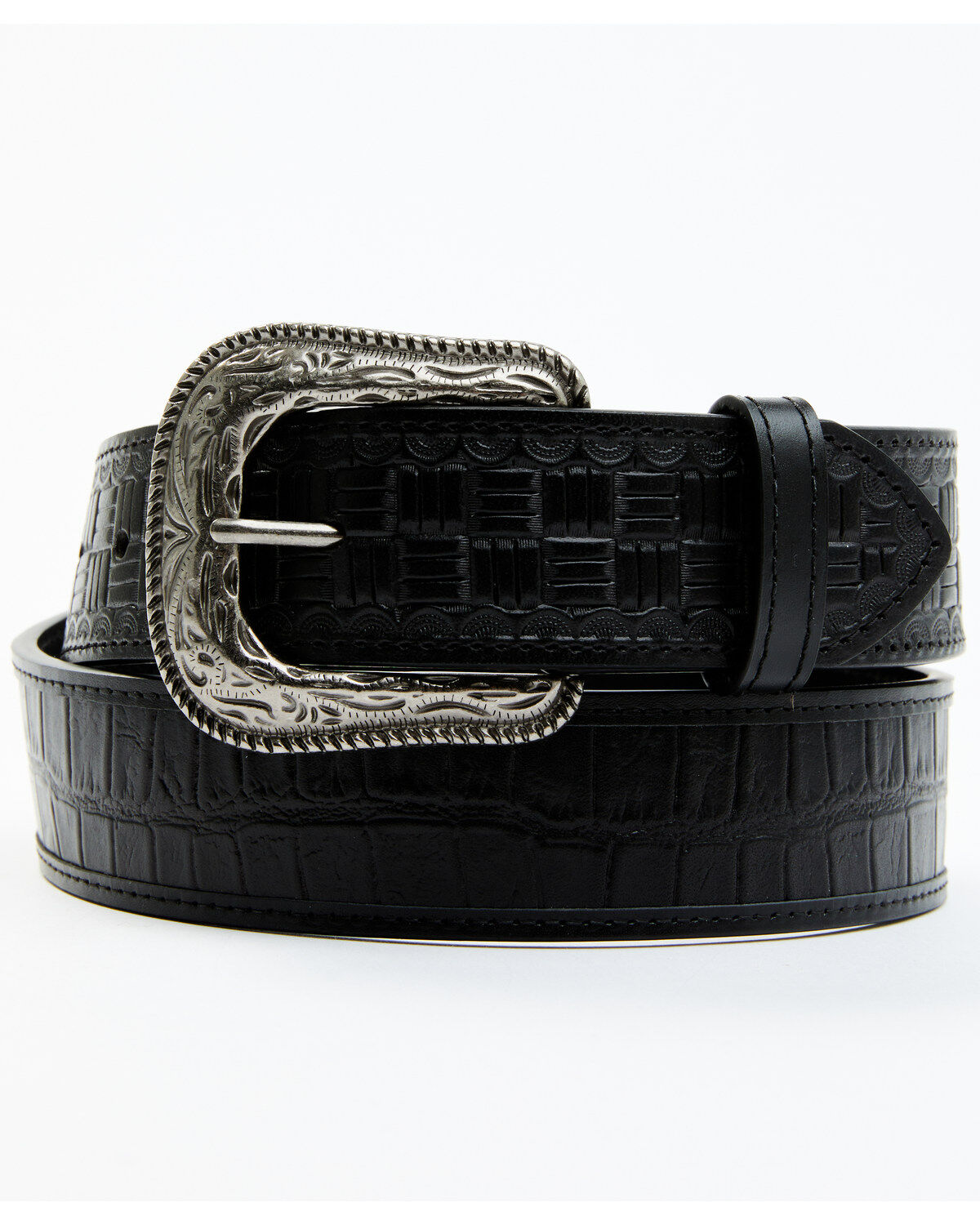 Cody James Men's Checkered Billets Alligator Print Leather Belt, Black, hi-res